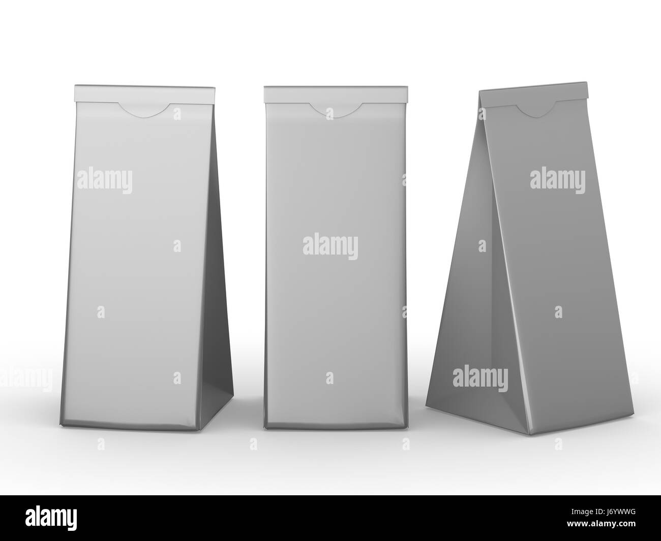 Silver folded paper bag with clipping path, packaging for food snack or ingredient. Stock Photo