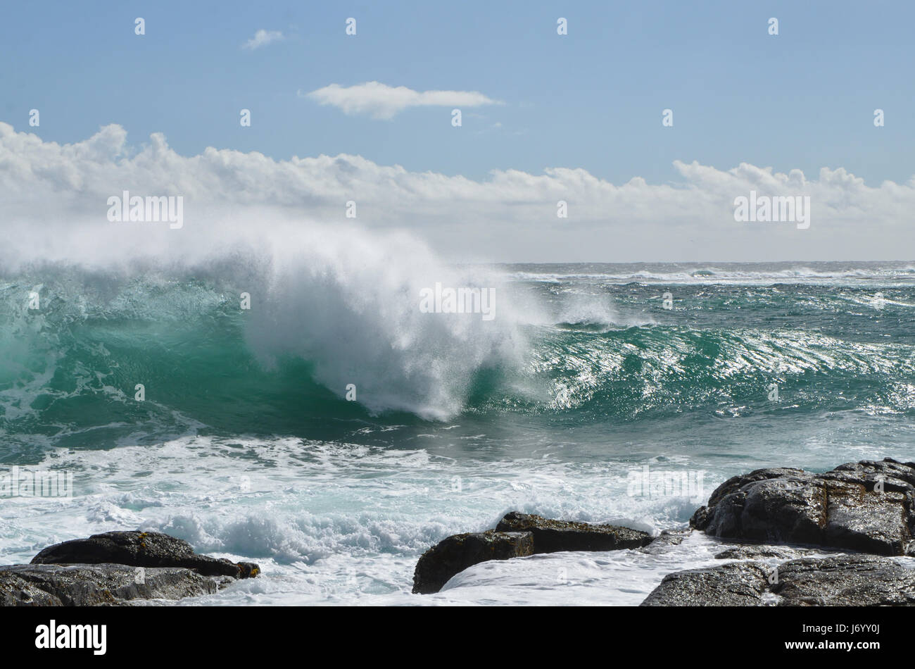 Waves breaking on rocks, near popular beach in Margaret River Western Australia Stock Photo