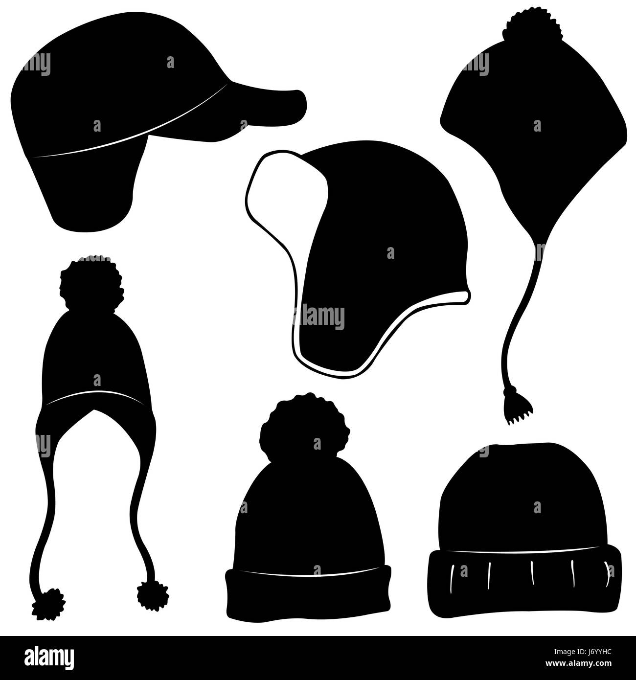 Set of different winter hats isolated 