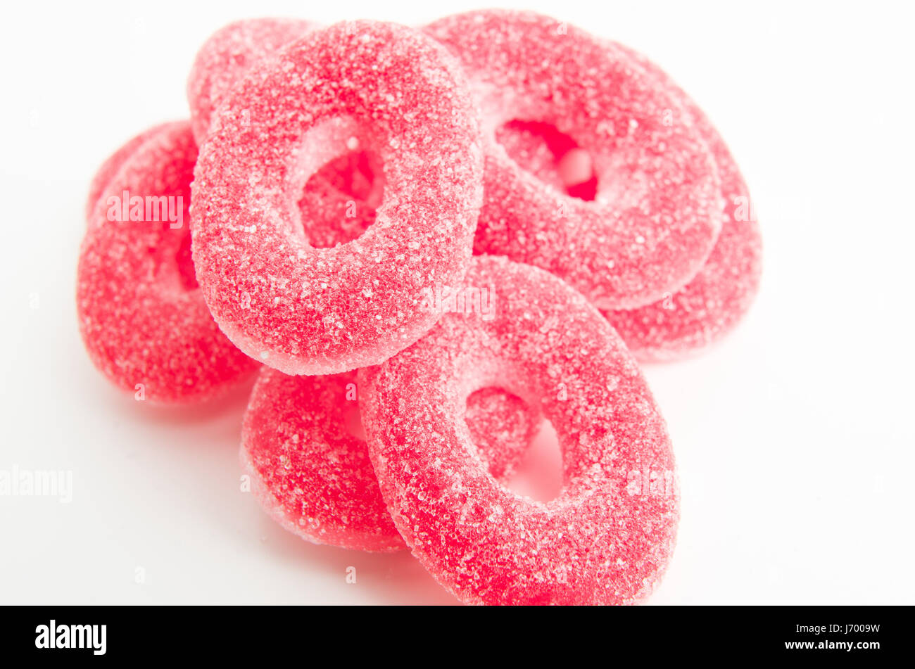 Delicious strawberry rings.Fizzy jellies. Stock Photo