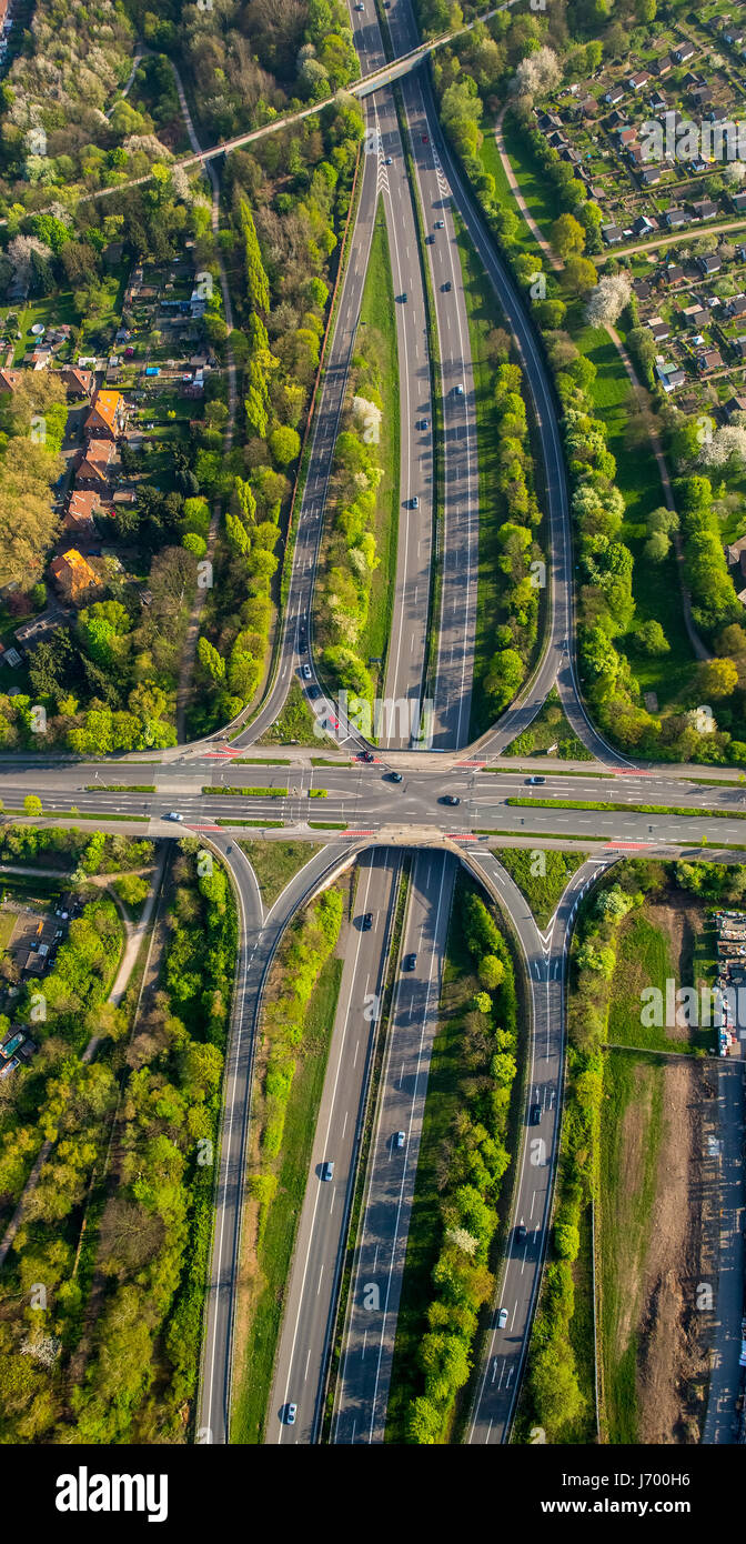 A59 motorway, motorway bridge, infrastructure, concrete bridge, multi-lane urban motorway, city motorway, exit Duisburg Walsum, Dr. Hans-Böckler-Straß Stock Photo