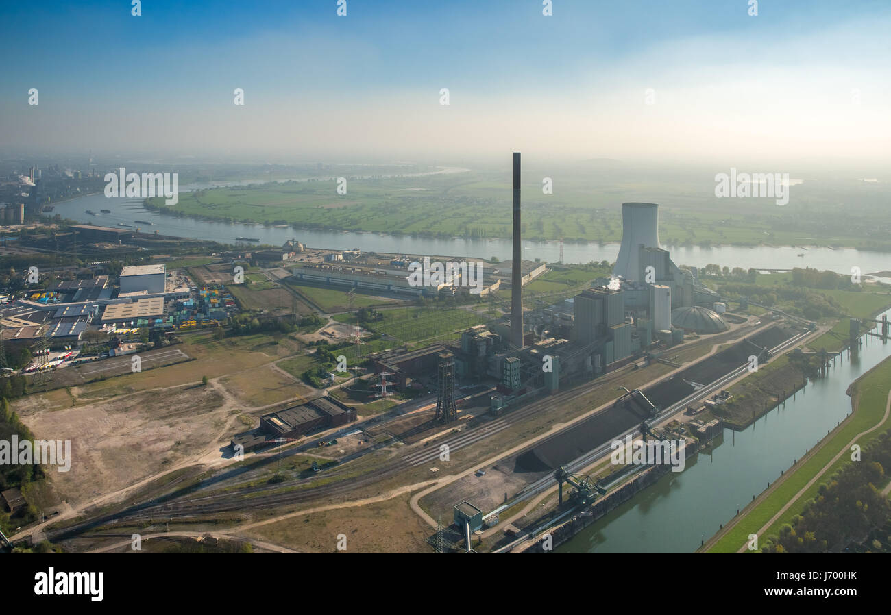 Former colliery Walsum, coal-fired power plant, fossil fuels, power station Walsum, Rhine, river, STEAG, Duisburg, Ruhr area, North Rhine-Westphalia,  Stock Photo