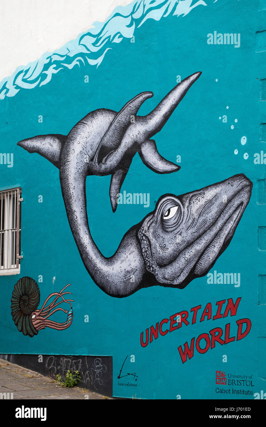 'Uncertain World' mural street art by Alex Lucas, in association with the Cabot Institute, University of Bristol Stock Photo