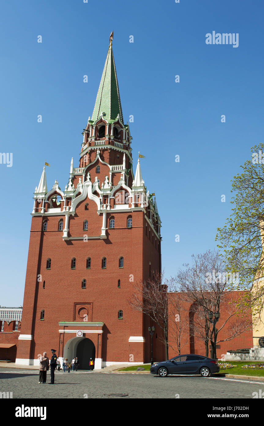 Inside the Moscow Kremlin: view of the Troitskaya Tower (Trinity Tower), built in 1495-1499 by Italian architect Aloisio da Milano Stock Photo