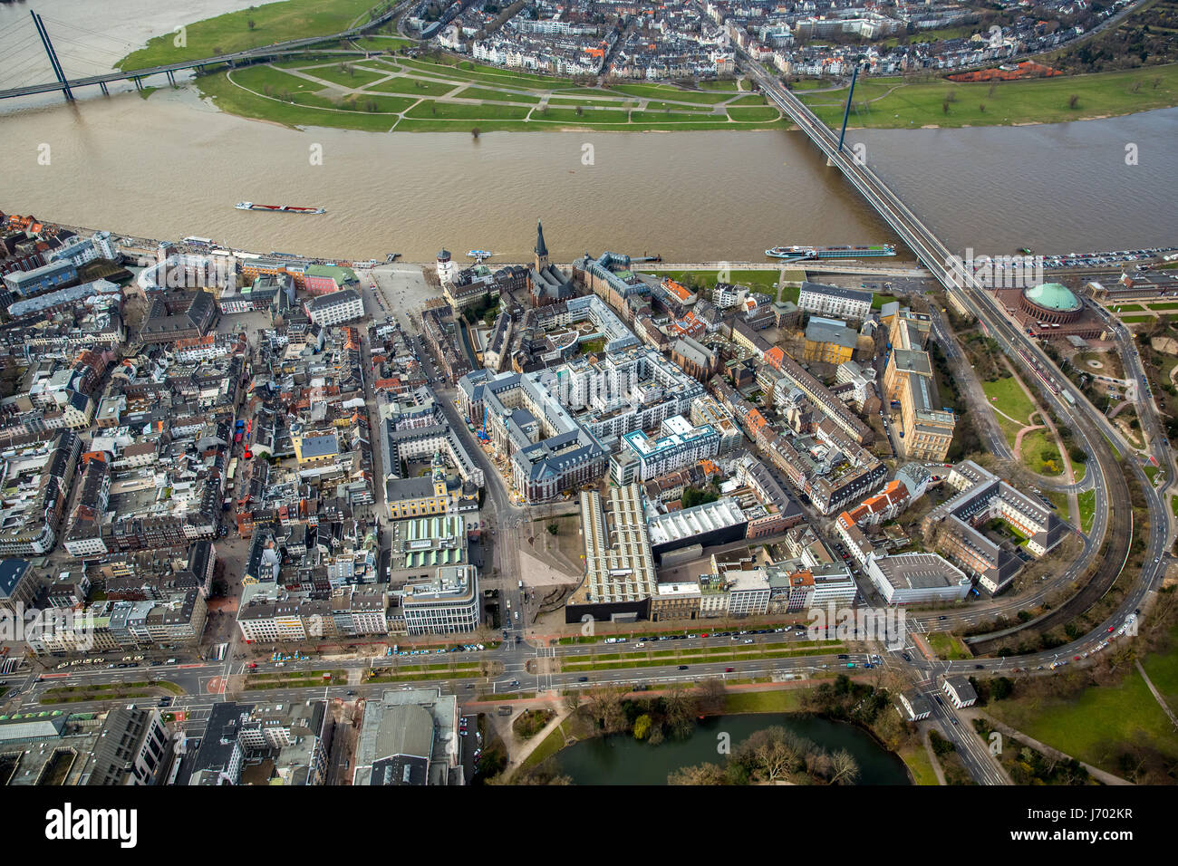 Düsseldorf's Old Town, the Rhine, Dusseldorf, Rhineland, North Rhine-Westphalia, Germany, Düsseldorfer Altstadt, Rhein,  Düsseldorf, Rheinland, Nordrh Stock Photo