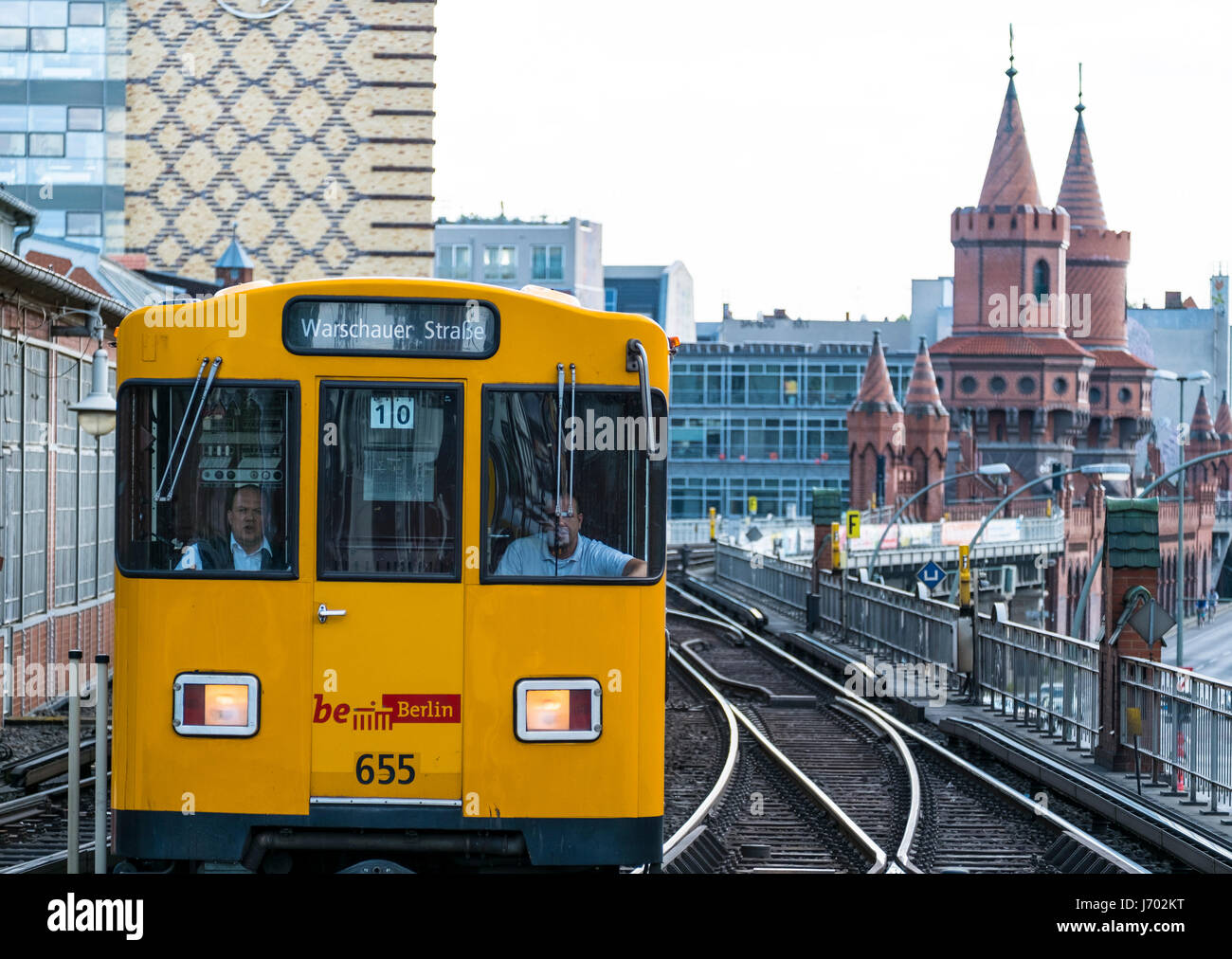 Berlin U-Bahn subway train at Warschauer Strasse station in berin, Germany Stock Photo