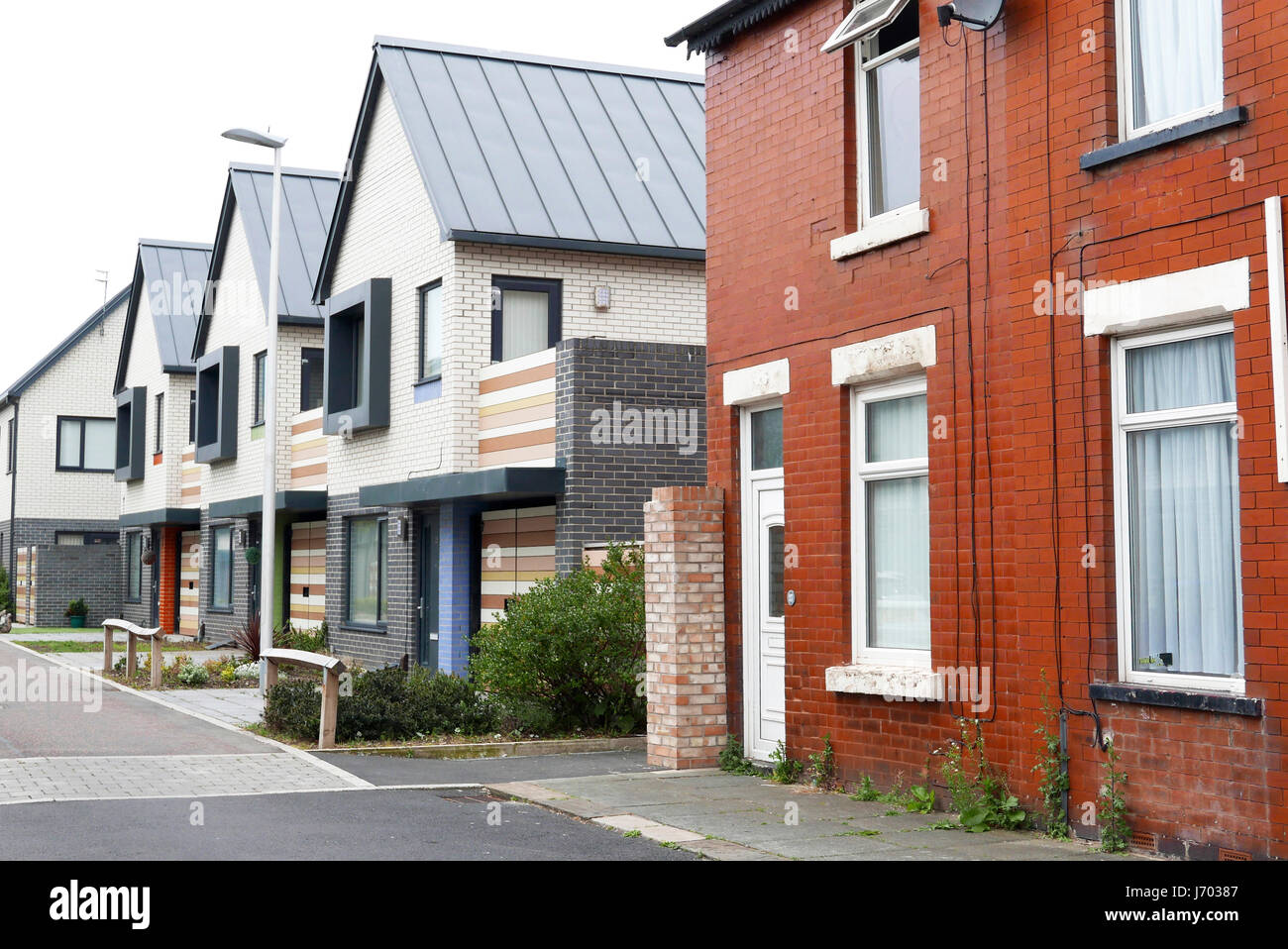 New housing development next to old terrace row, Blackpool,Lancashire