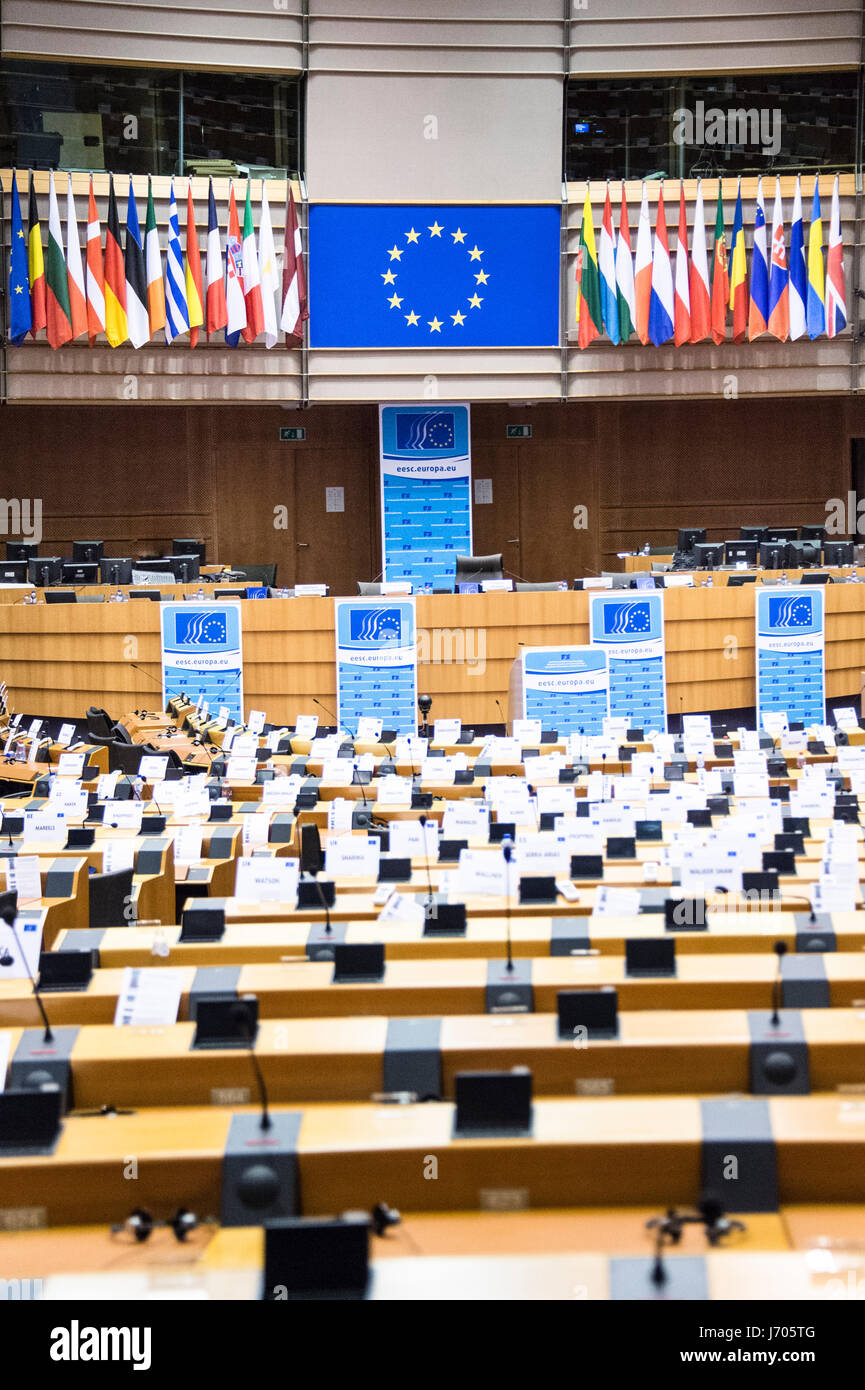 hemicycle of the European Parliament in Brussels Stock Photo