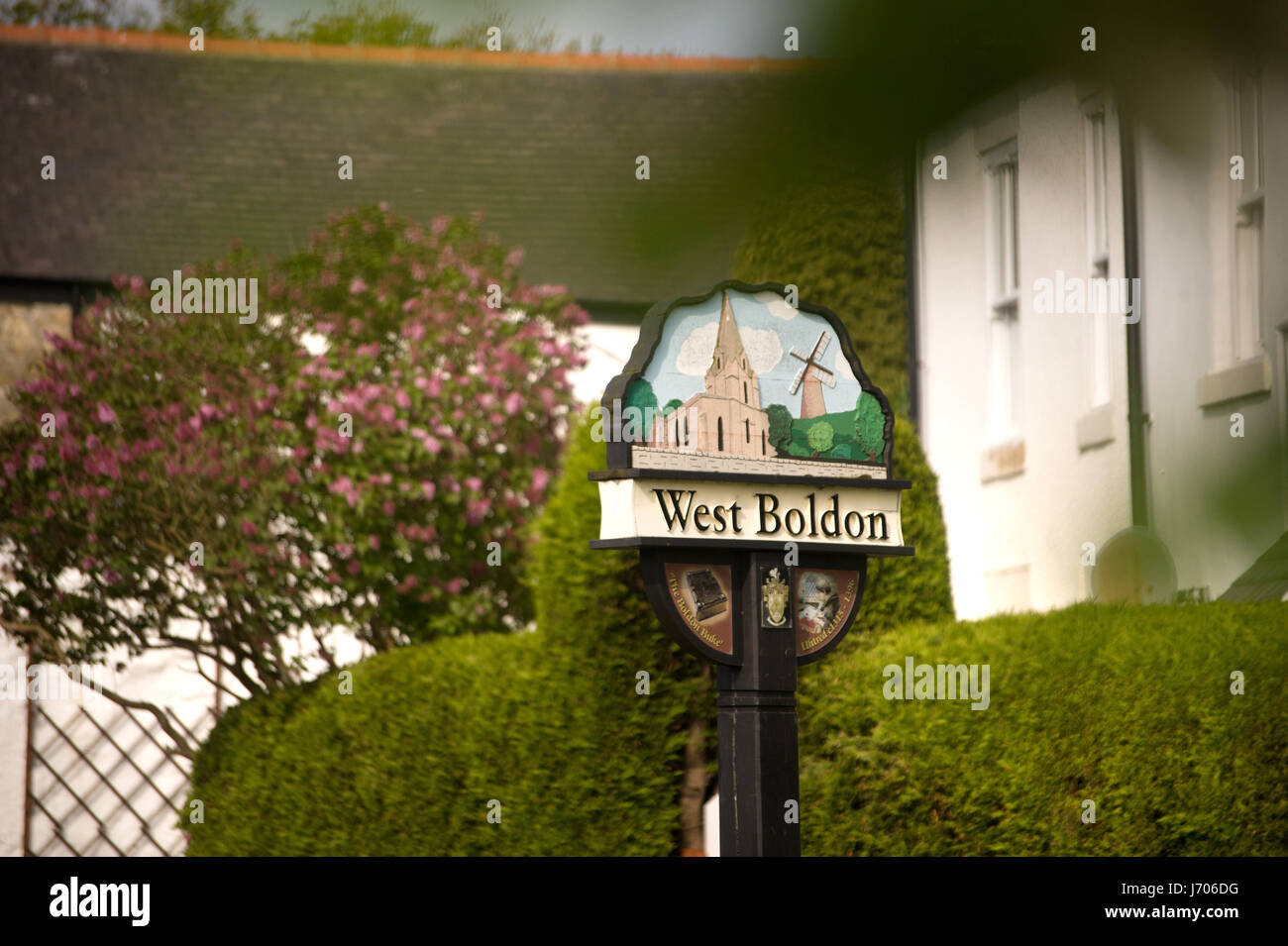 Sign for West Boldon village, South Tyneside Stock Photo