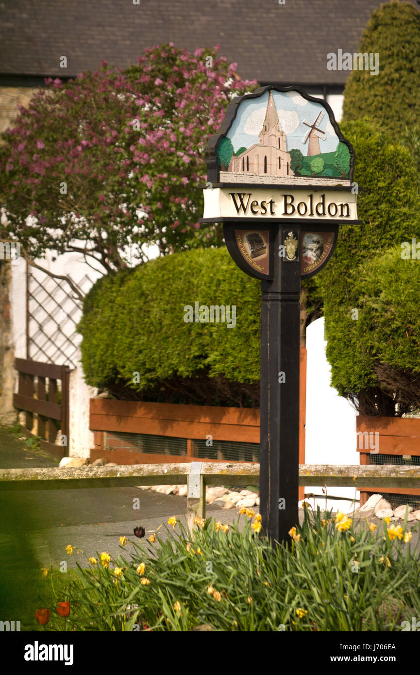 Sign for West Boldon village, South Tyneside Stock Photo