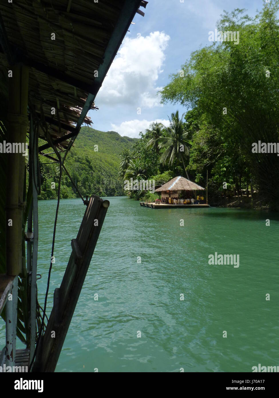 raft river water house building green asia philippines bank raft river water Stock Photo