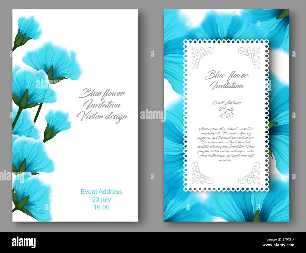 Vector botanical vertical banners with blue flower. Design for natural cosmetics, health care products. Can be used as greeting card or wedding invita Stock Vector