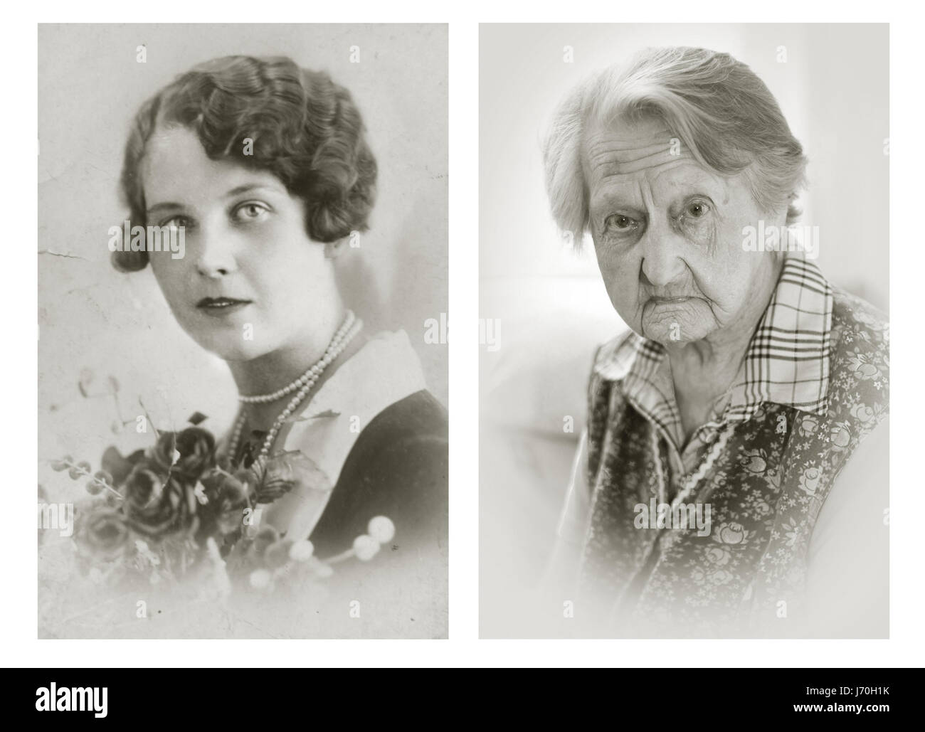 Anna Vašinová. Left: 22 years old, right: 102 years old. She was a farmer and now lives in a retirement home in Sloupnice. She remembers her husband being taken away by the Nazis and wishes to see him again after death. POIGNANT portraits have posed centenarians alongside their younger selves in a project called Faces of Century. The incredible images tell the unique stories of each person’s life including one woman who was in the truck that hit and killed high-ranking German Nazi official Reinhard Heydrich’s son Klaus in 1943. Another intriguing tale comes from a 101-year-old woman who decide Stock Photo