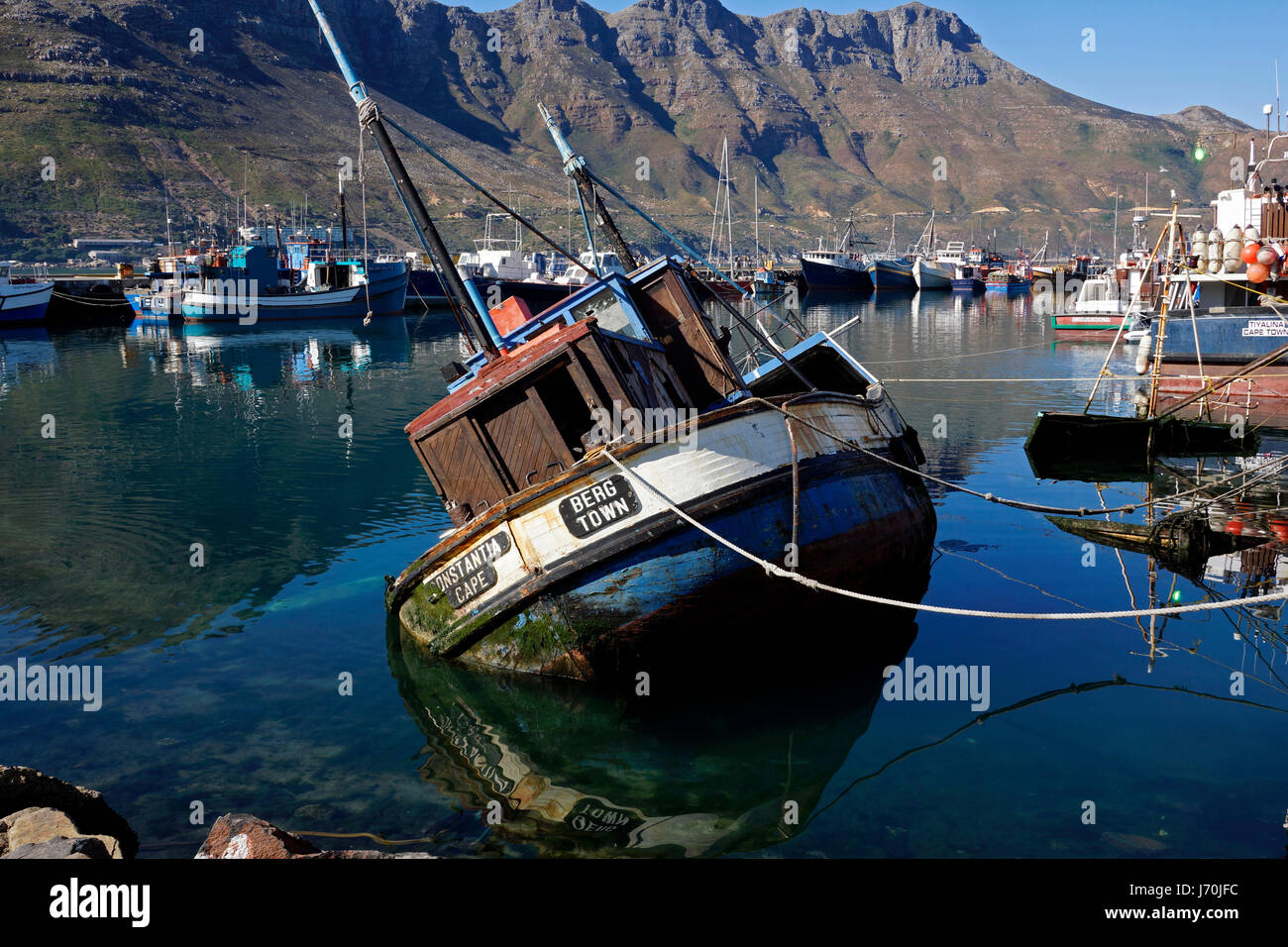 Sunken boat in Hout Bay Harbour near Cape Town, South Africa Stock