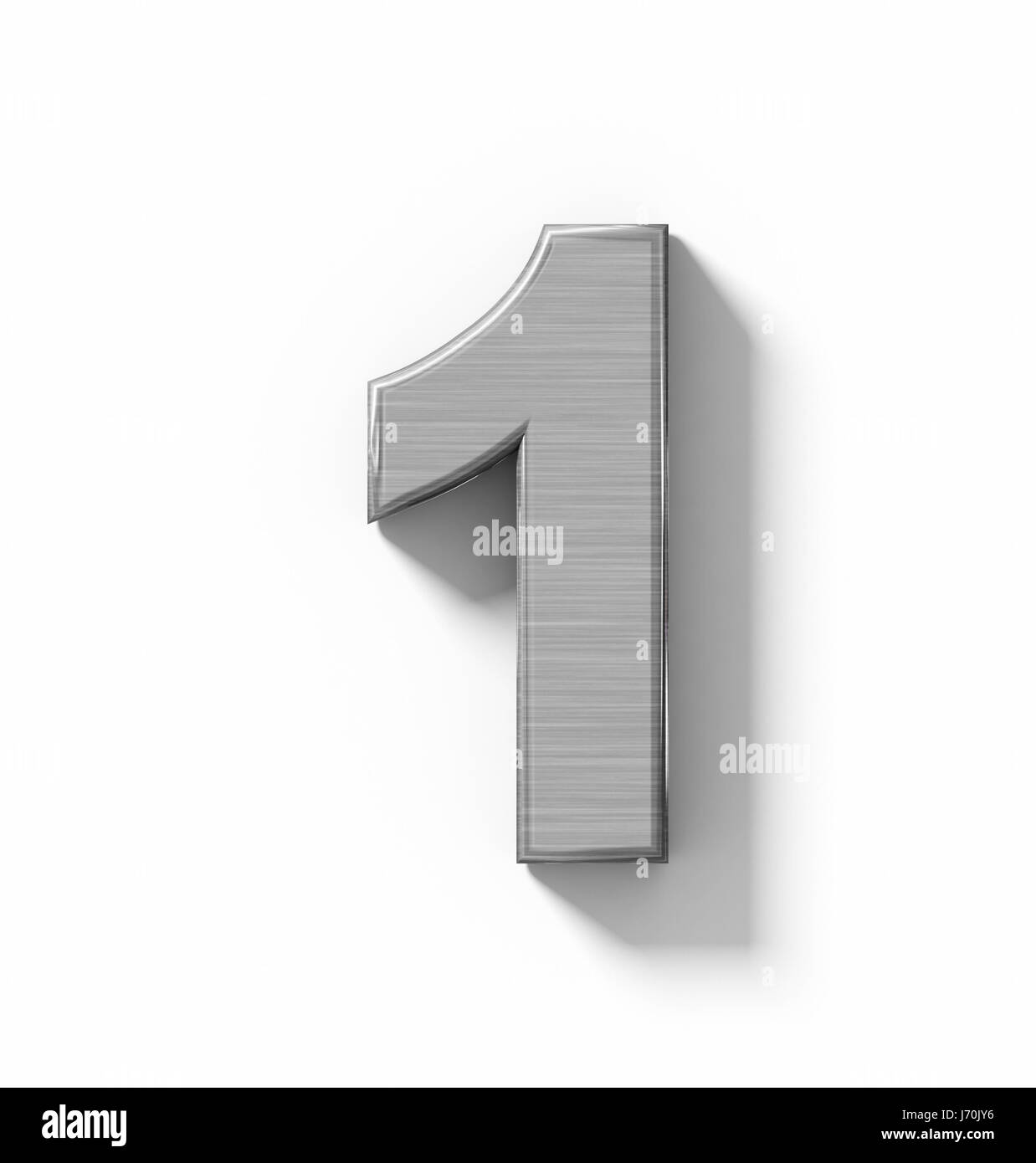 number 1 3D metal isolated on white with shadow - orthogonal projection ...