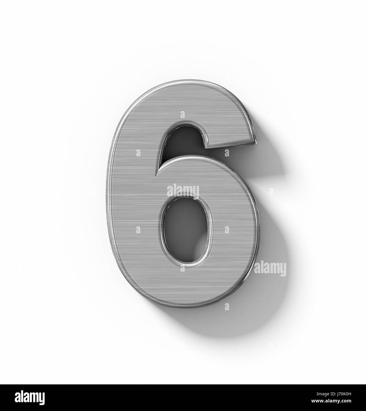 number 6 3D metal isolated on white with shadow - orthogonal projection ...