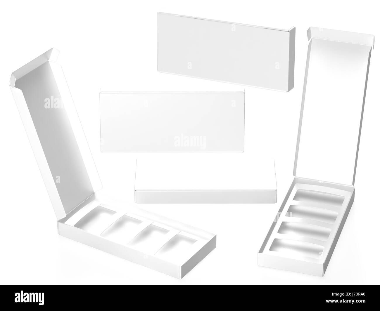 White paper carton box with divider, clipping path included. Template package for variety product like food, gift, cosmetic or health care . ready for Stock Photo