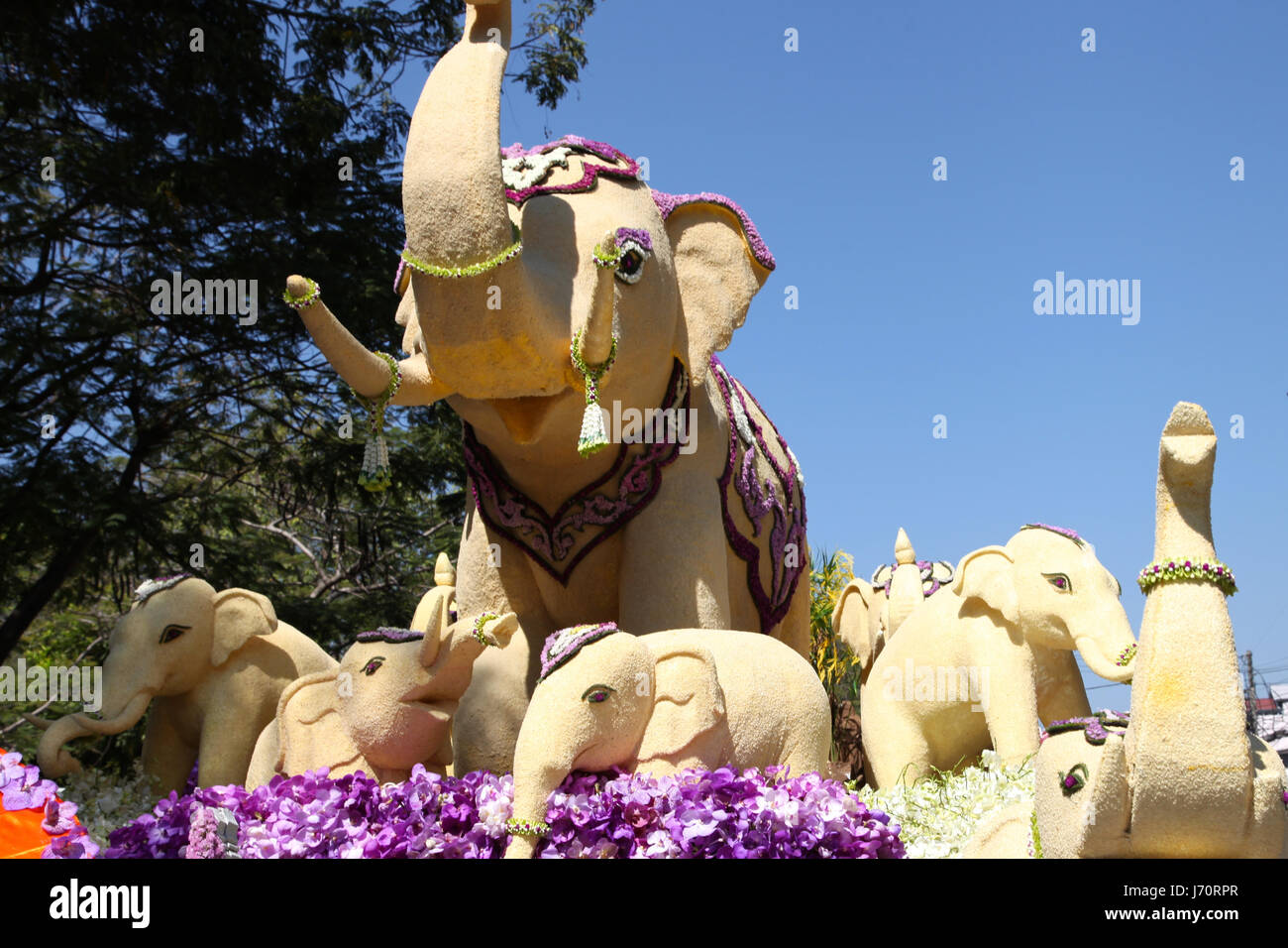 Scenery from statues and flowers on the street, Thailand, south east ...