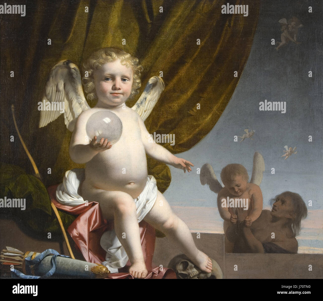 Caesar van Everdingen - Cupid holding a glass ball Stock Photo