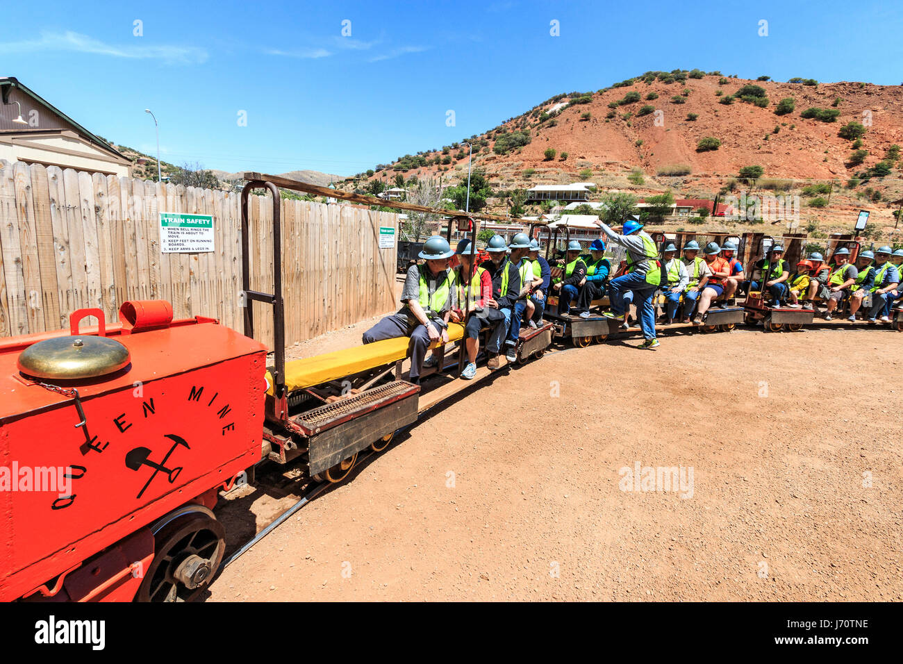 Queen Mine Tour in Bisbee, Arizona, USA. Tour on mine train deep into what was once one of the