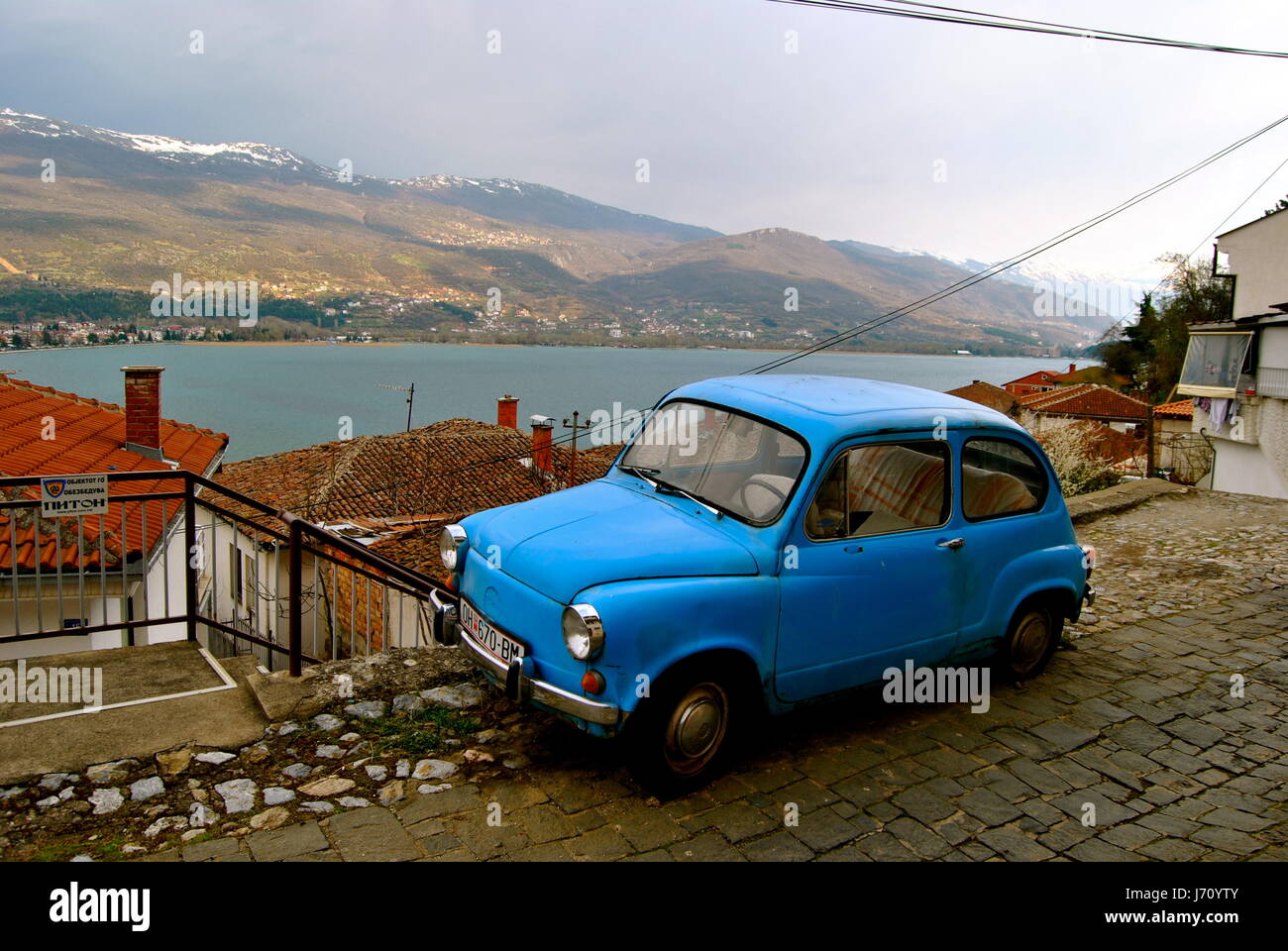 Old Yugoslav car, Lake Ohrid, Macedonia Stock Photo Alamy