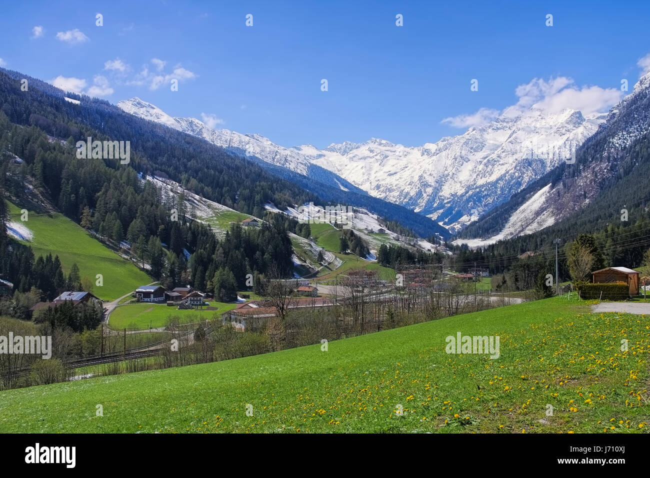 Pflersch valley in european Alps in spring Stock Photo