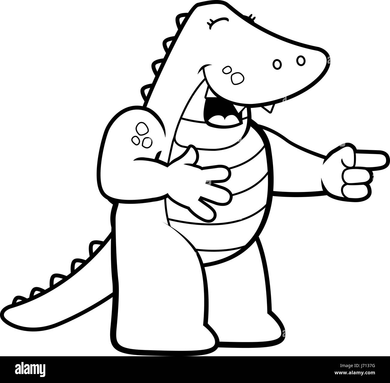 A happy cartoon alligator pointing and laughing. Stock Vector