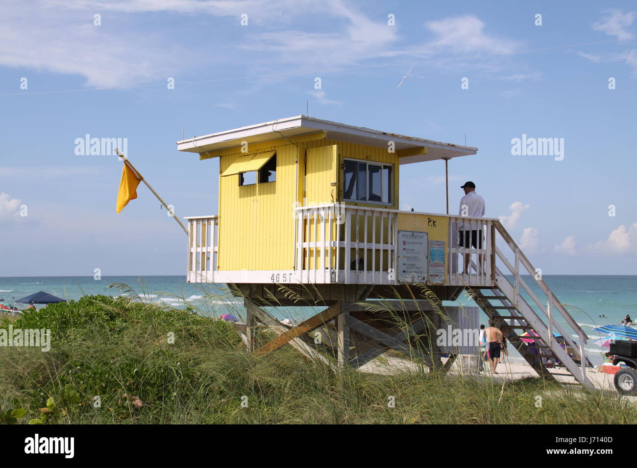 yellow beach hut in miami beach Stock Photo