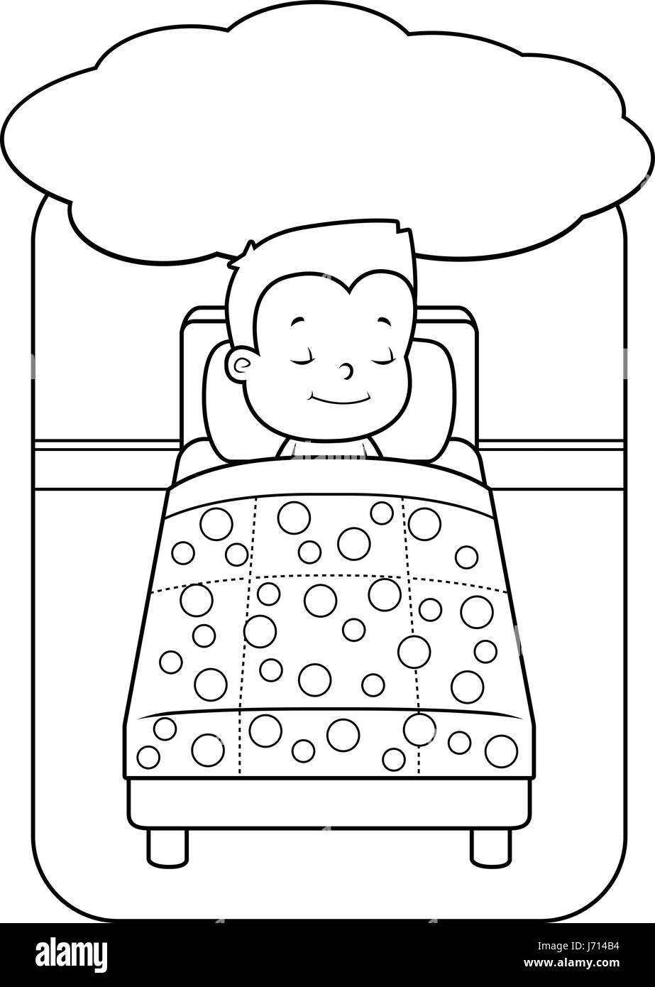 A happy cartoon toddler boy dreaming and smiling Stock Vector Image