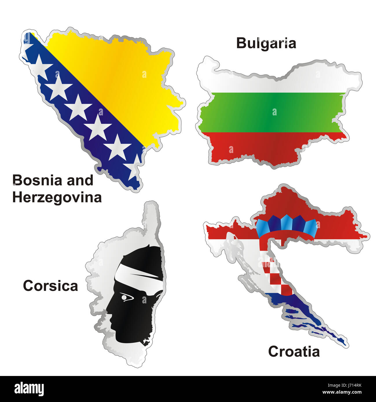 flag croatia corsica bulgaria bosnia map atlas map of the world isolated Stock Photo