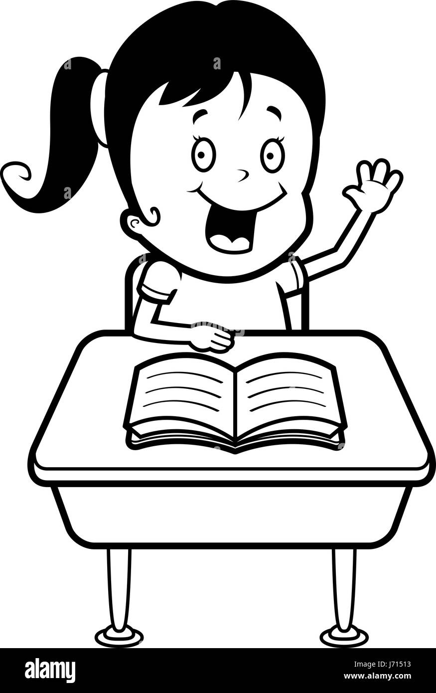 A Happy Cartoon Child Student At A Desk In School Stock Vector Art