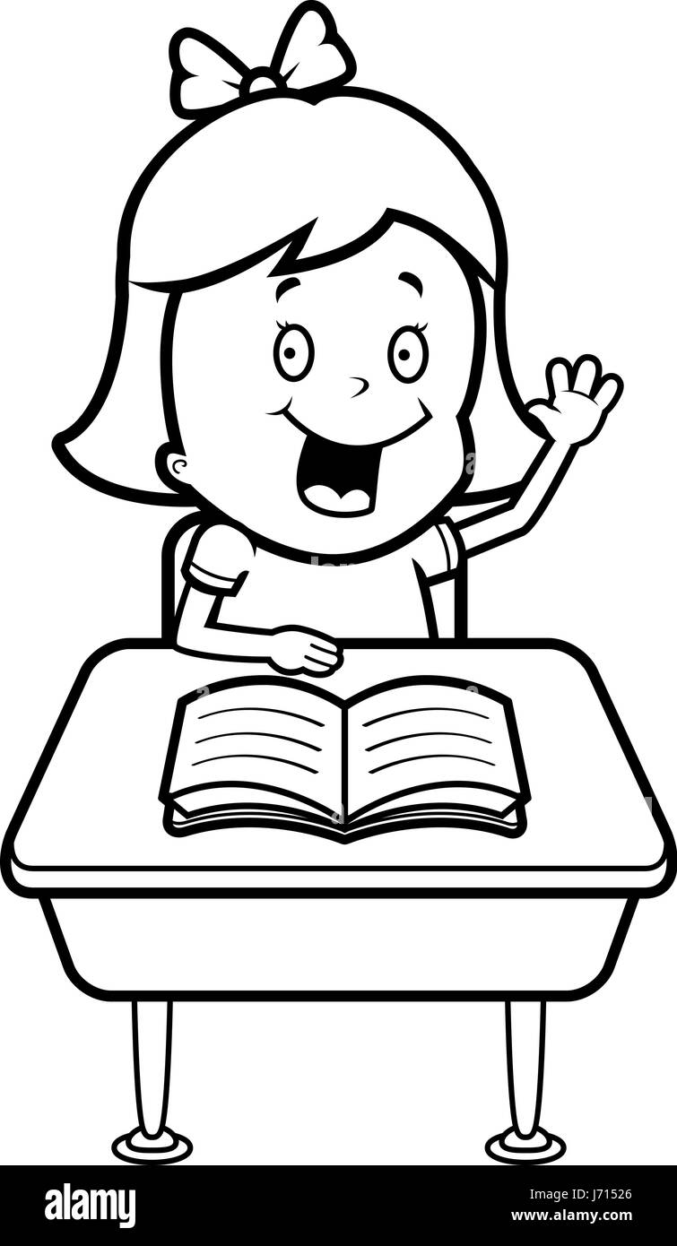 A Happy Cartoon Child Student At A Desk In School Stock Vector Art