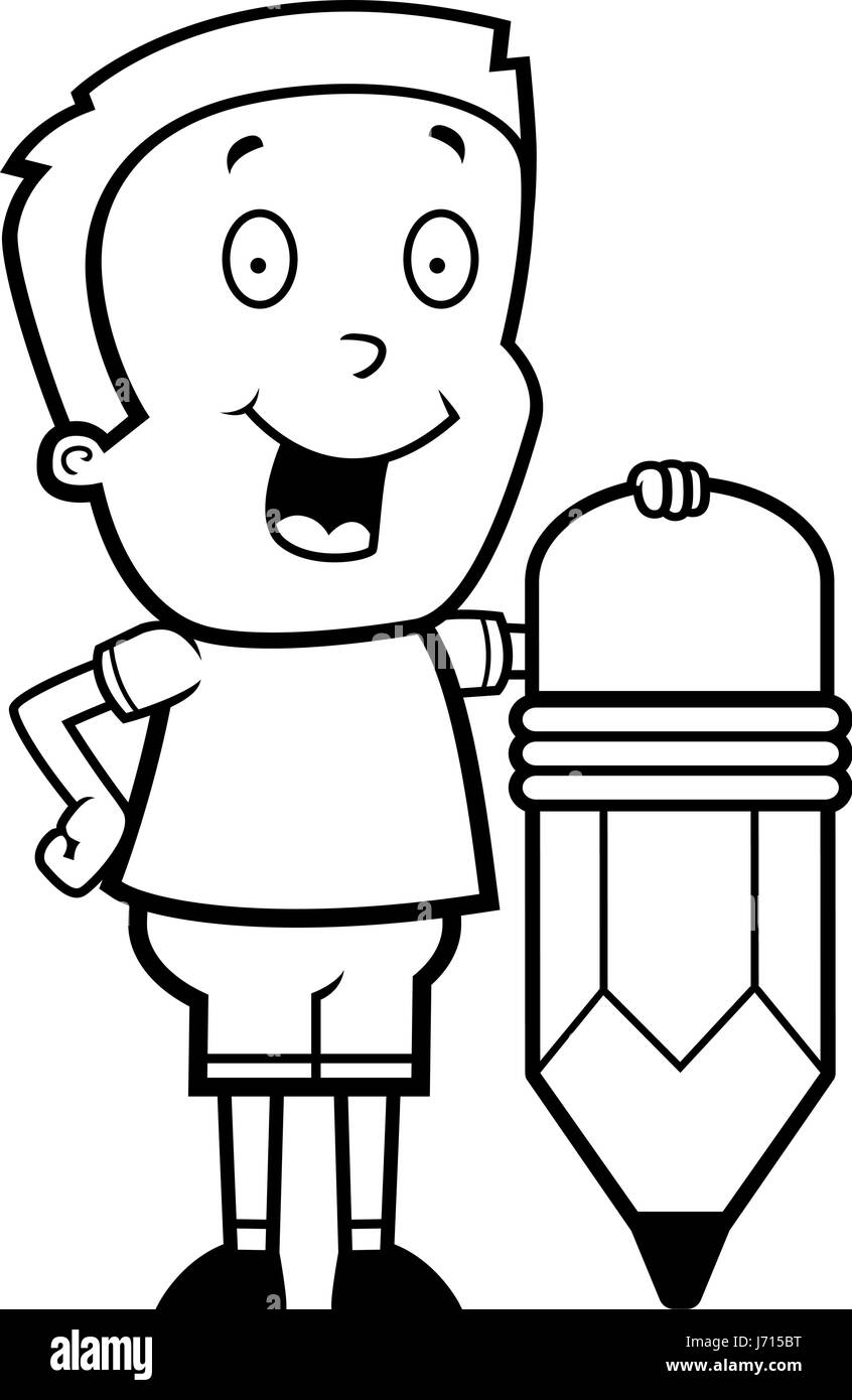 A happy cartoon boy with a pencil Stock Vector Image & Art - Alamy