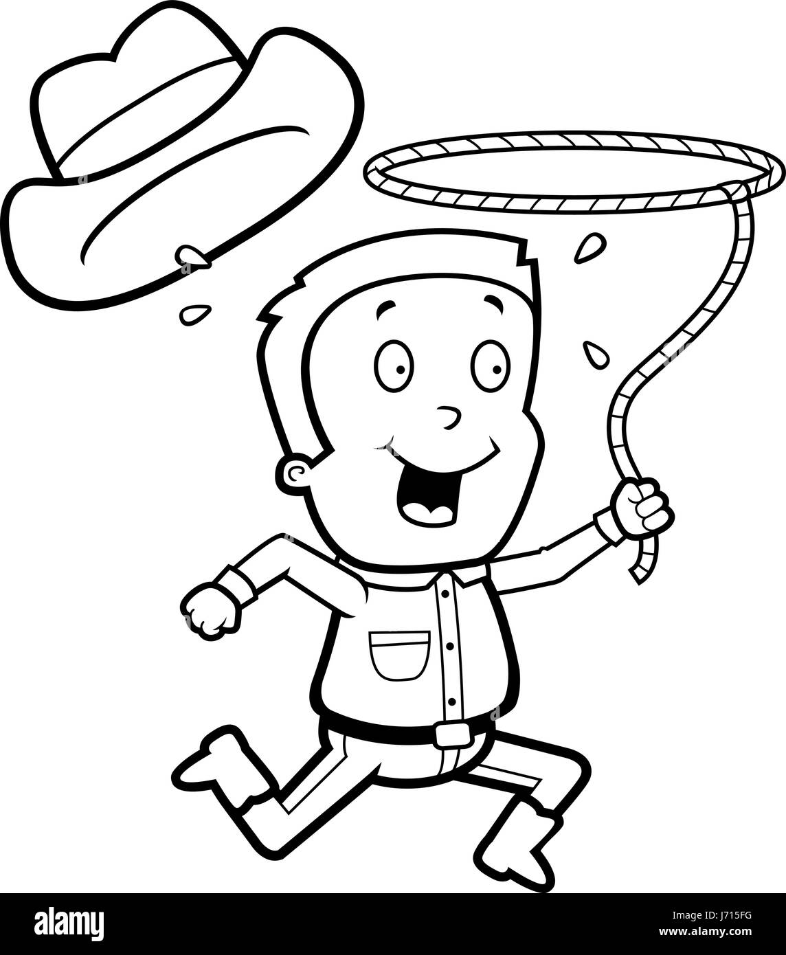 A happy cartoon boy with a lasso. Stock Vector