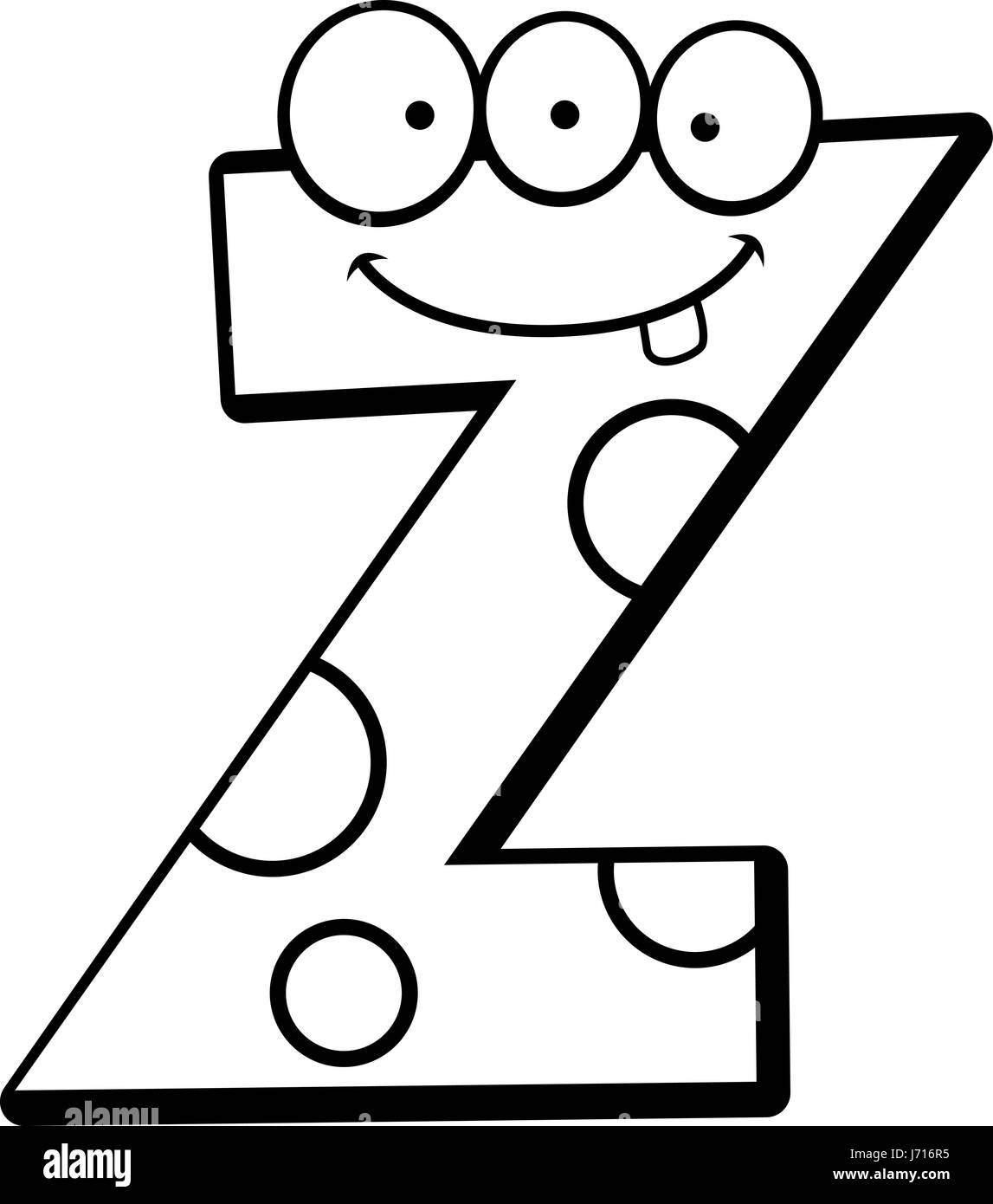 A cartoon illustration of a letter Z monster smiling and happy Stock