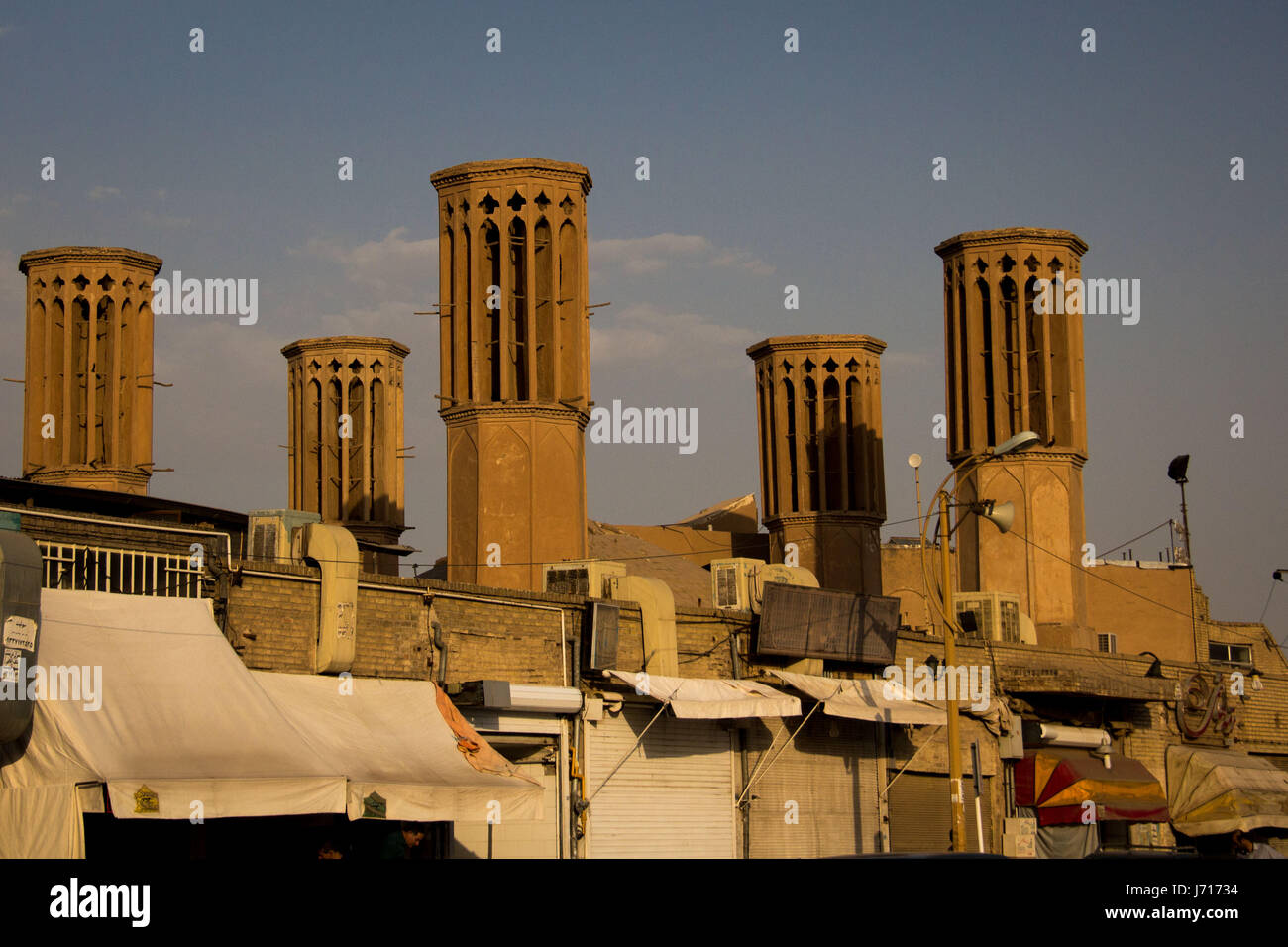 Windcatchers in front of Amir Chakhmaq Complex, Yazd, Iran Stock Photo