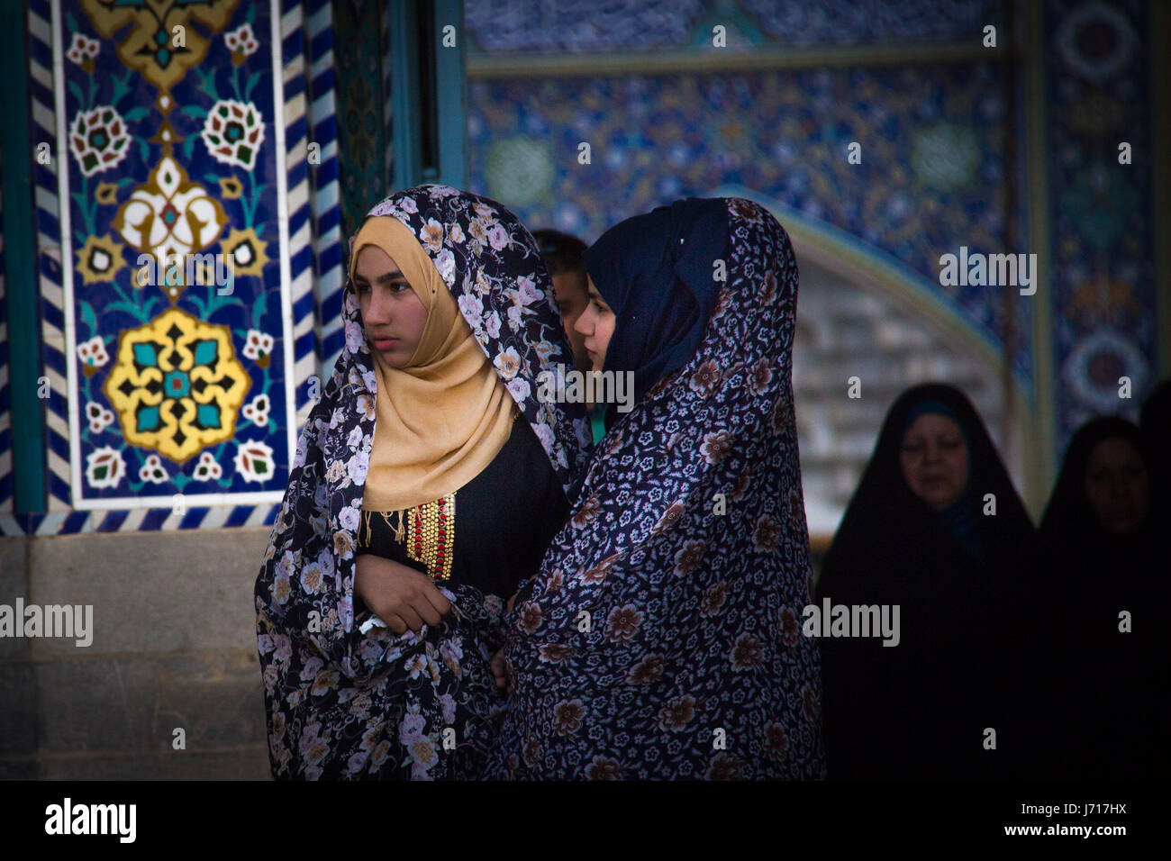 Girls in the Shrine of Fatima Al Masomeh in Qom, Iran Stock Photo