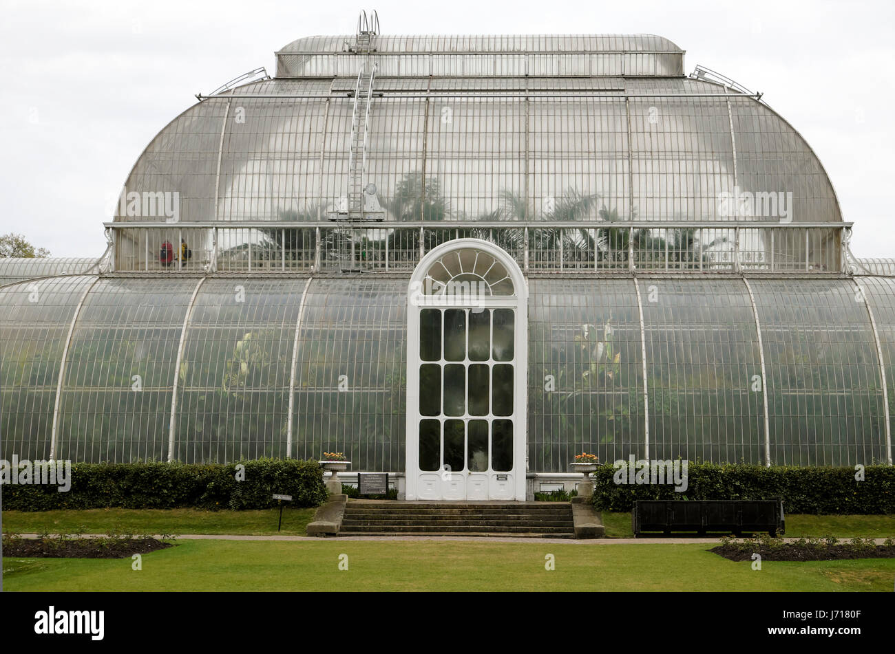 Exterior view of the glass greenhouse Palm House at Kew Gardens in