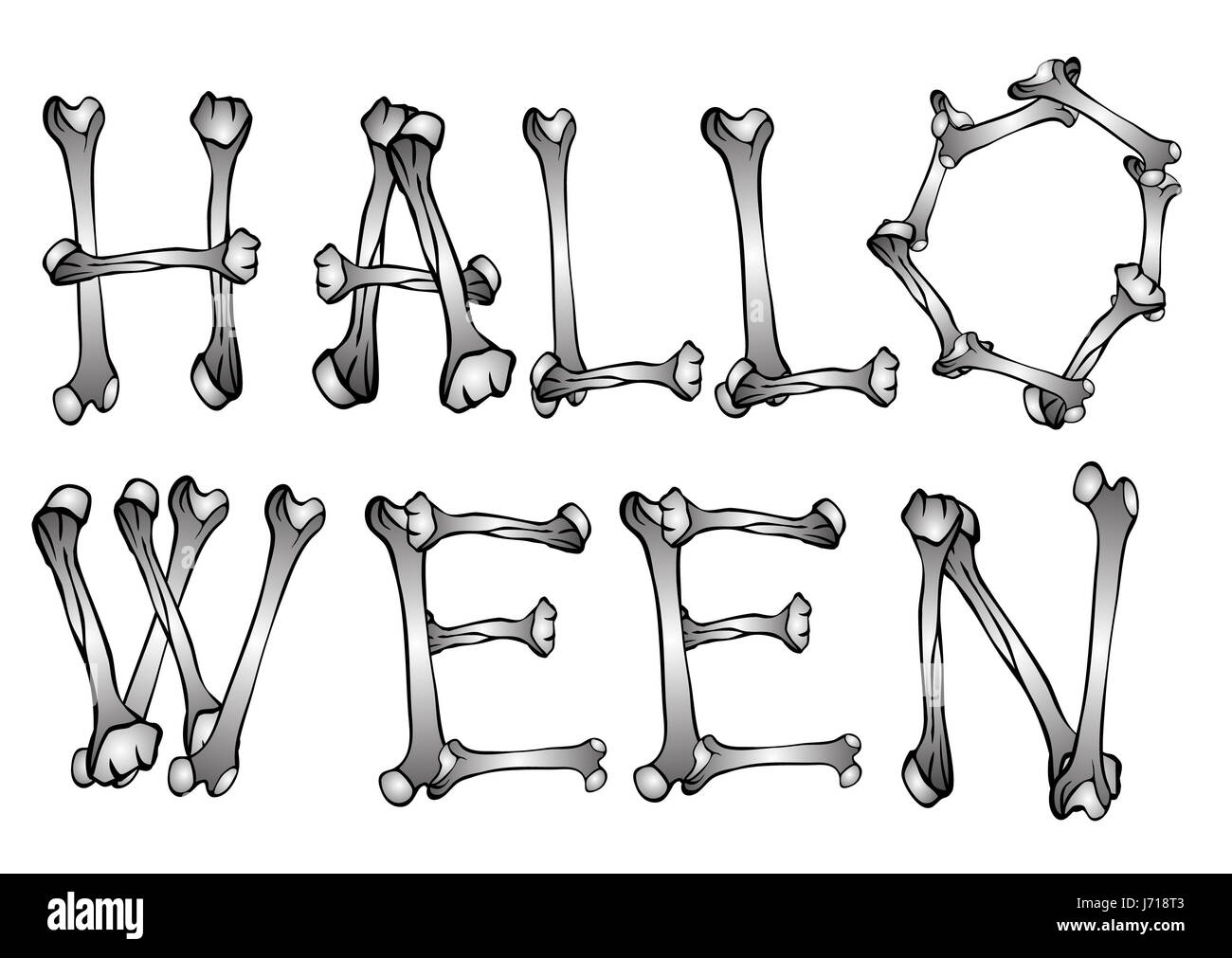 scary halloween spooky bones done comics illustration scary bone creepy Stock Photo