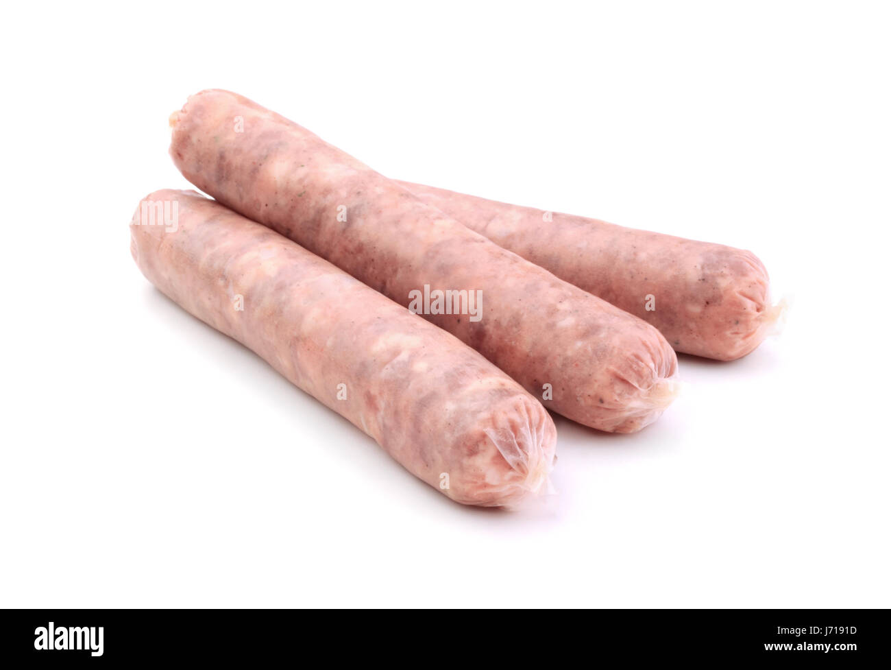 Raw sausages for grilling isolated on white Stock Photo Alamy