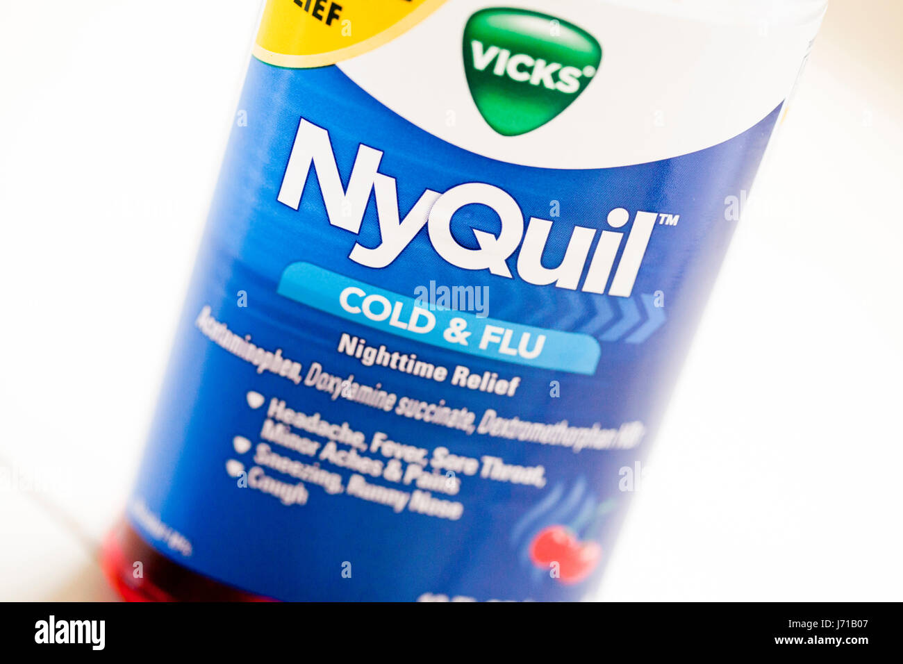 Vicks NyQuil cold syrup label - USA Stock Photo