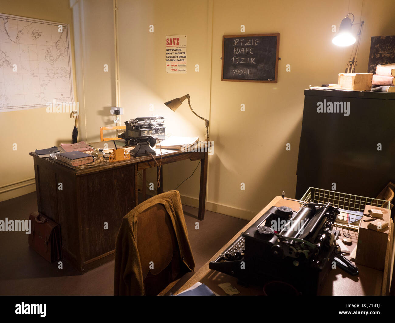 Codebreaker Alan Turing's sparse office at Bletchley Park. Stock Photo