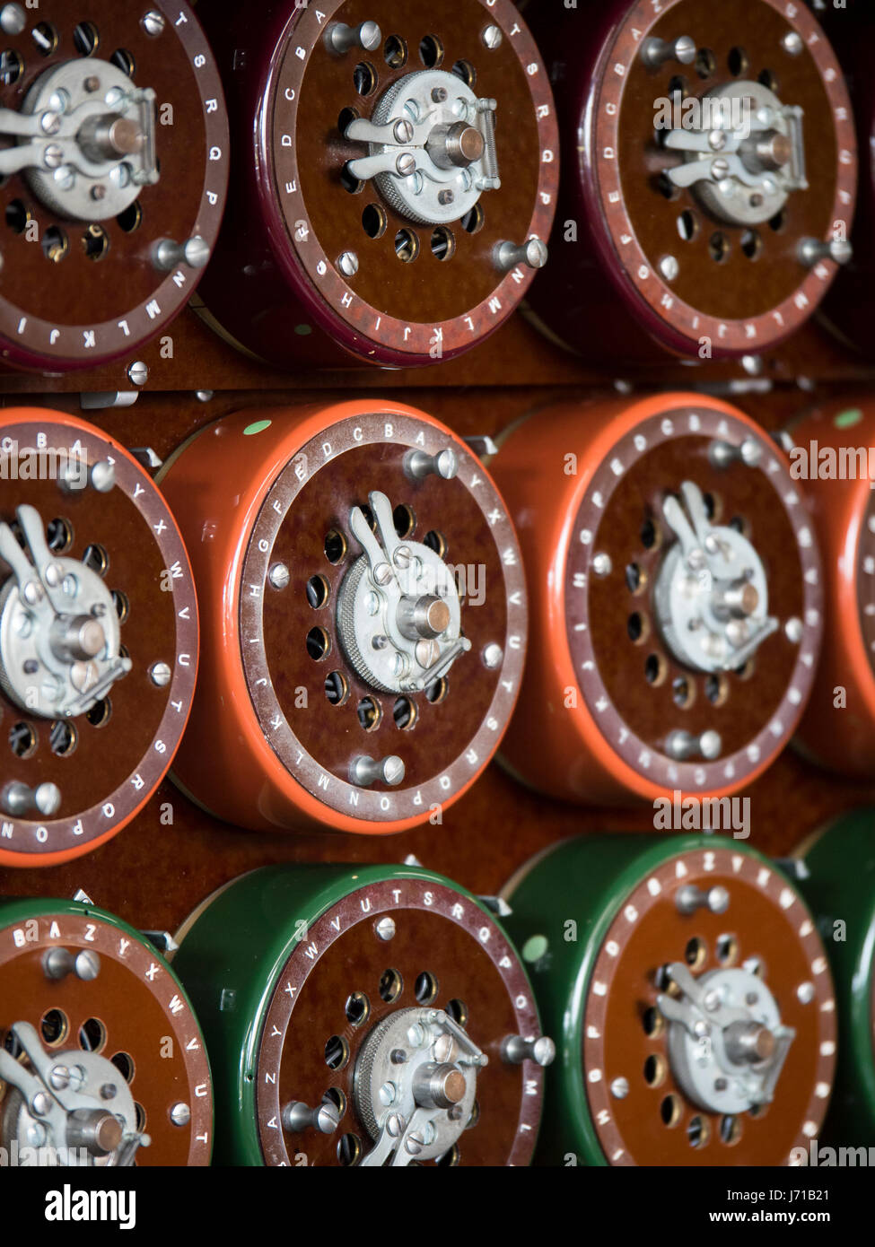 A working recreation of the Turing Machine or Bombe at the home of the WWll codebreakers at Bletchley Park in England. Stock Photo