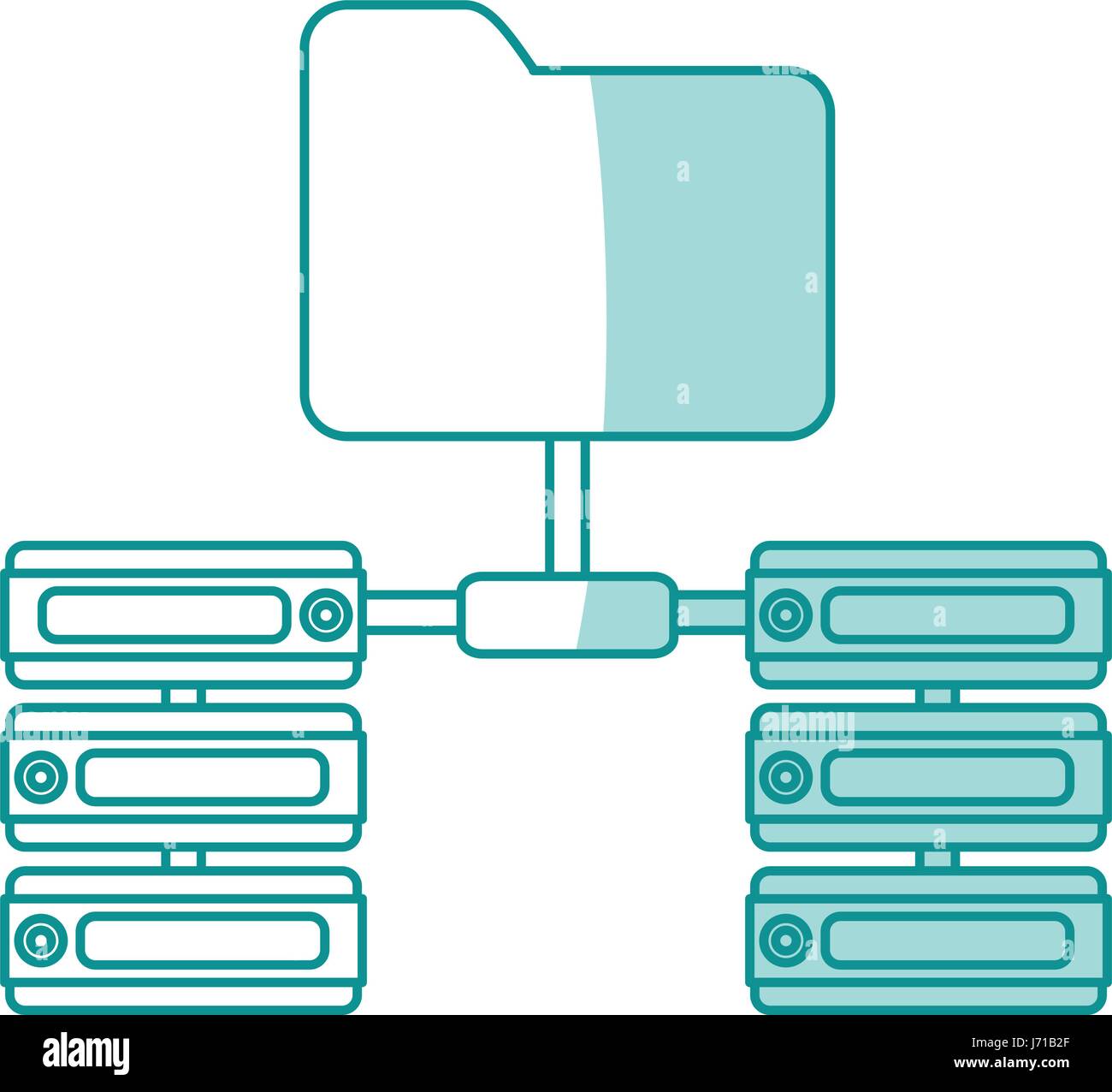 blue shading silhouette of server network and sharing folder Stock ...