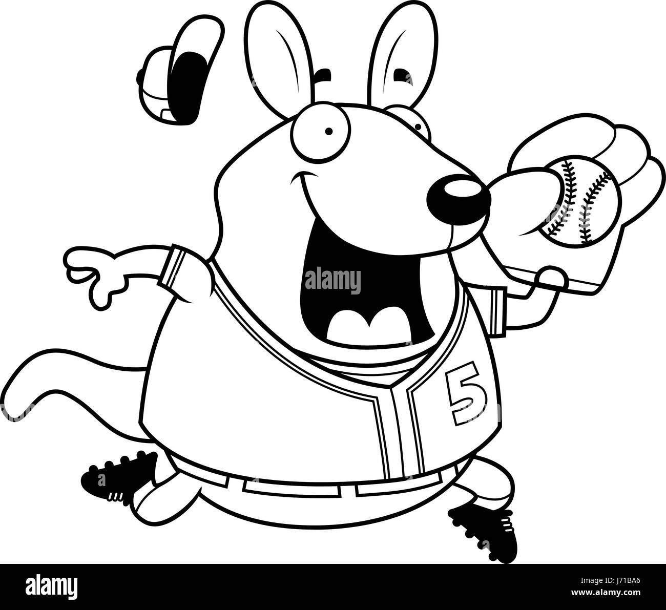A cartoon illustration of a wallaby playing baseball Stock Vector Image