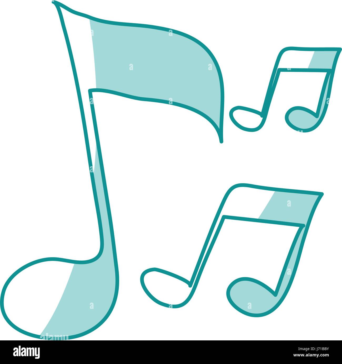 blue shading silhouette of musical notes Stock Vector