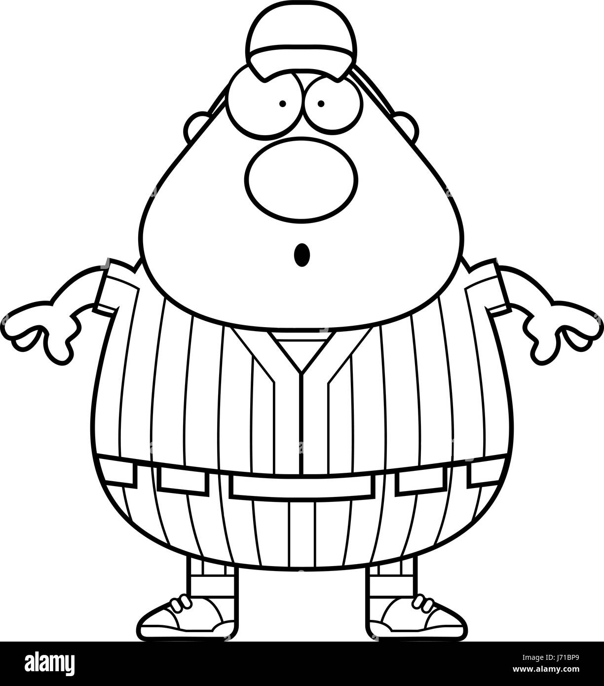 A cartoon illustration of a baseball player looking surprised Stock