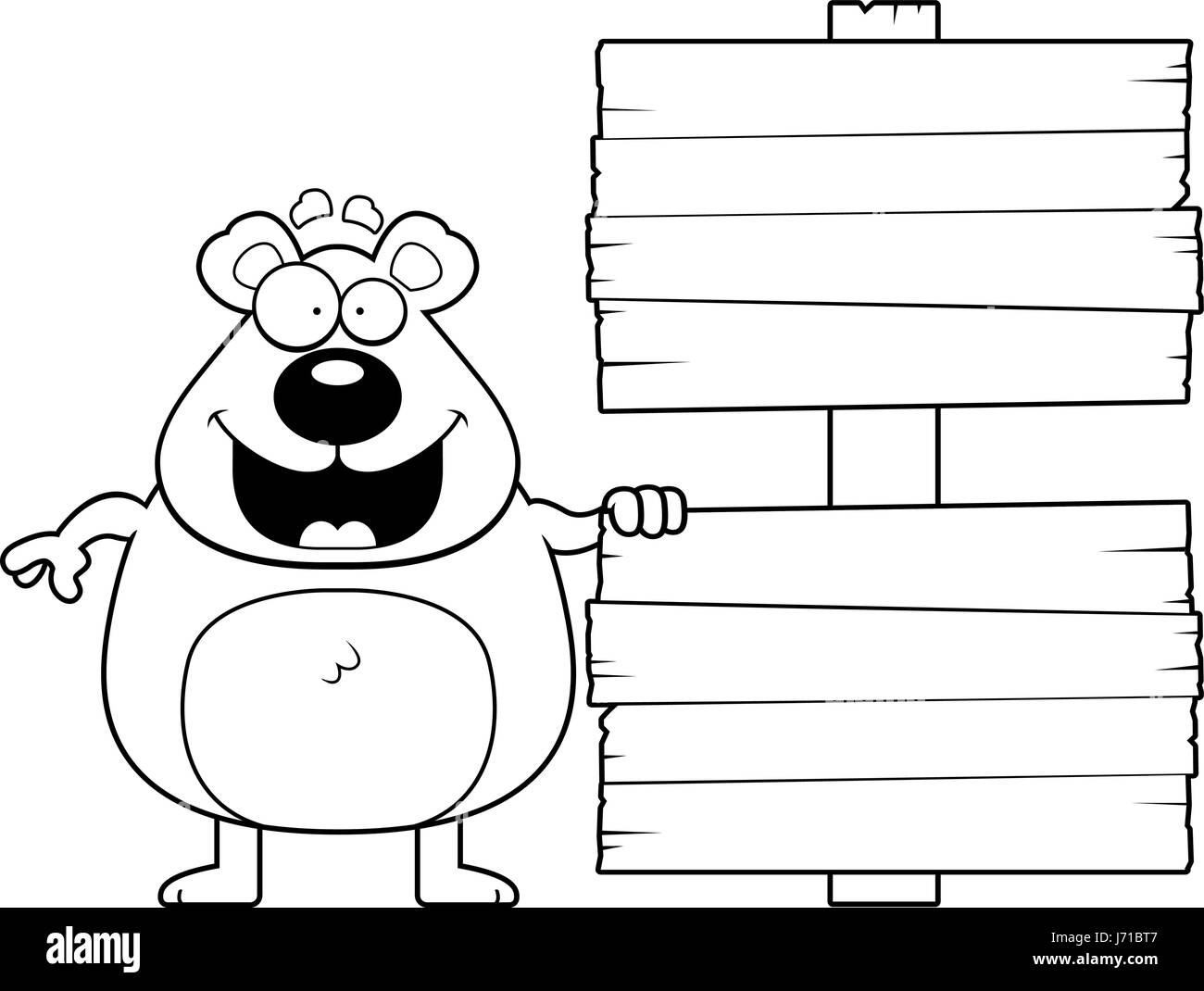 A cartoon illustration of a bear with a wood sign Stock Vector Image ...