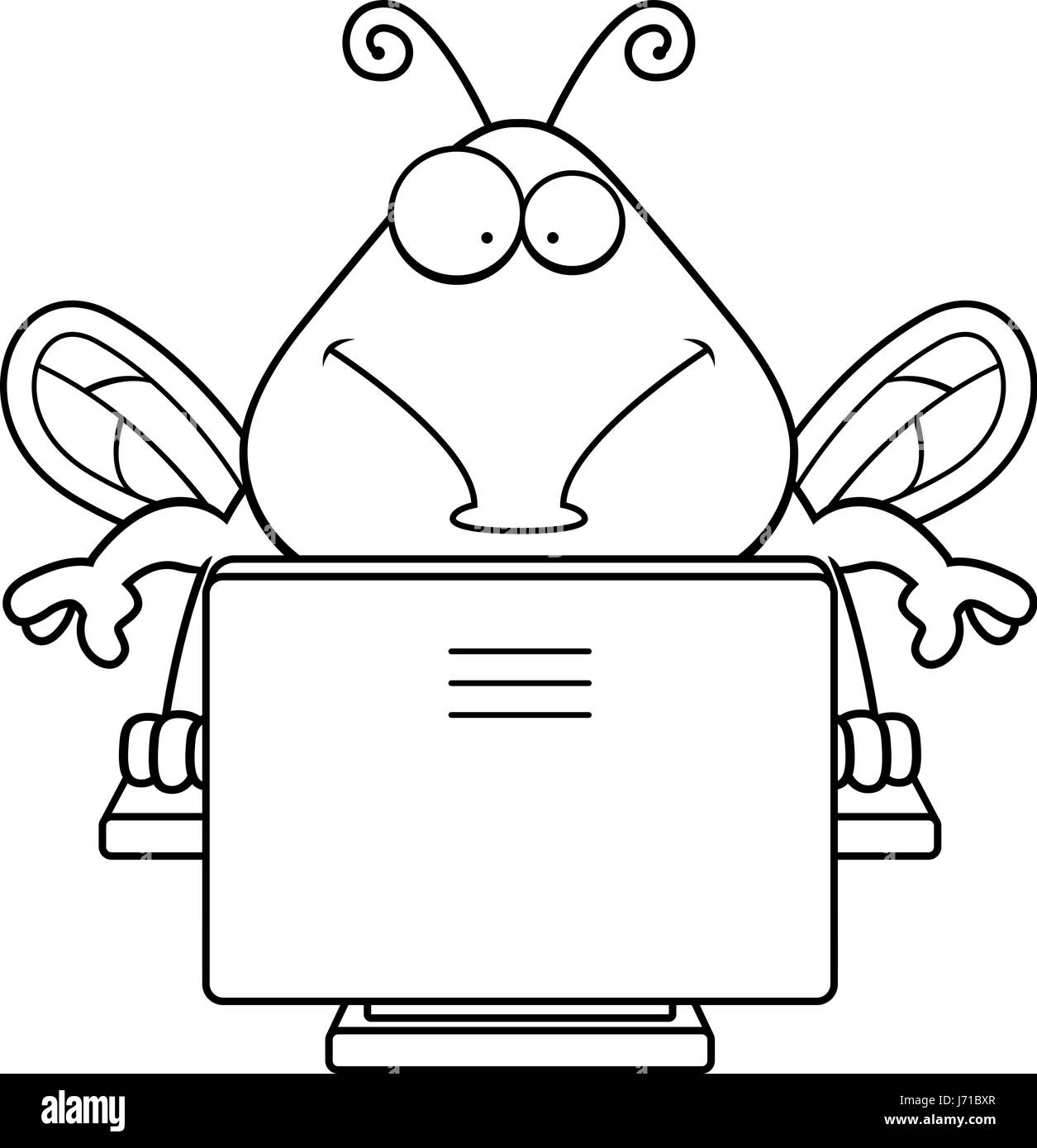 A cartoon bug in front of a computer. Stock Vector