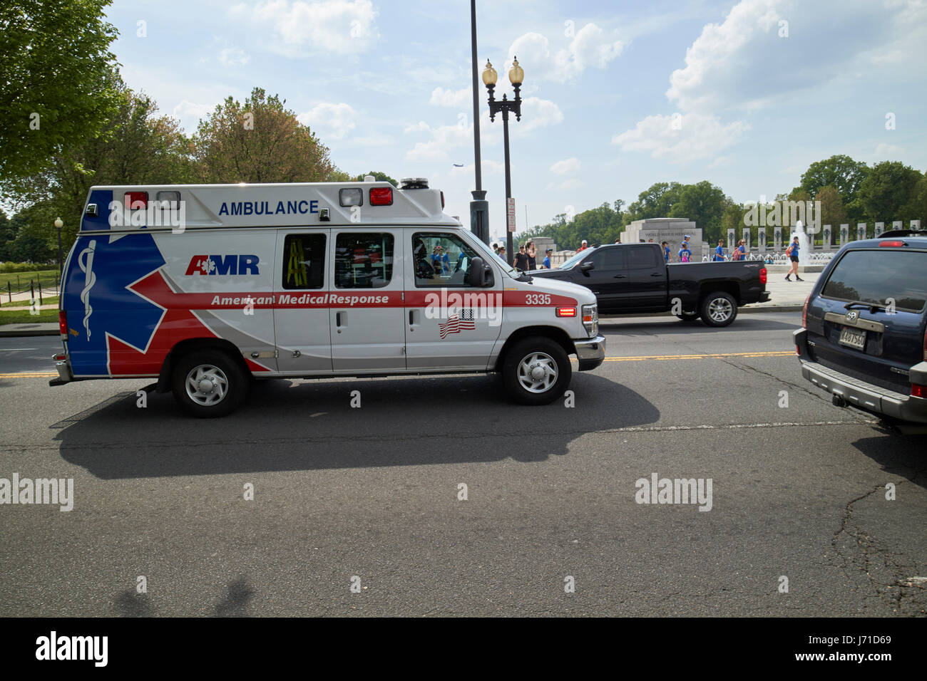 amr american medical response ambulance crossing the national mall Washington DC USA Stock Photo